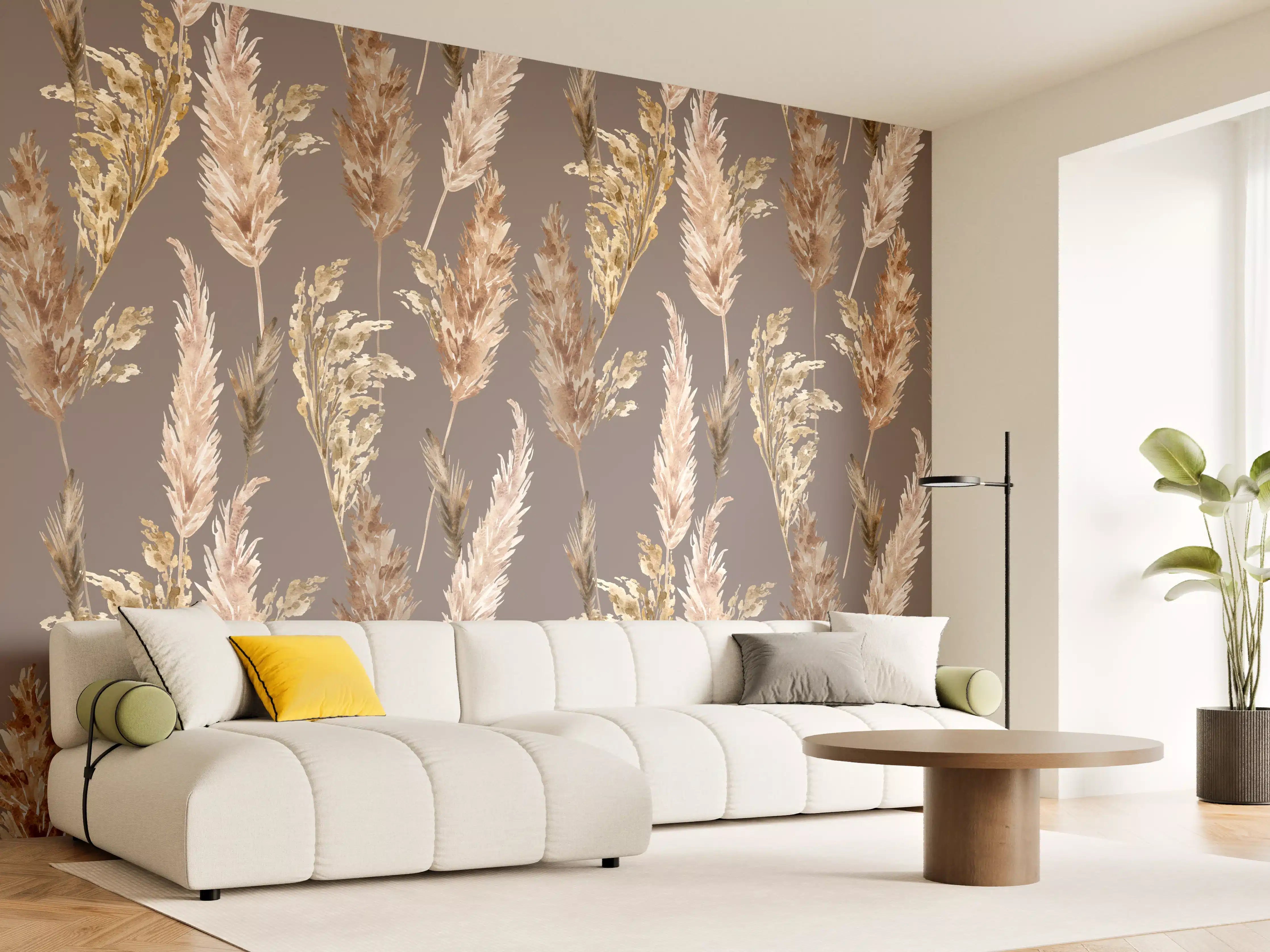 Wandverkleidung Wohnzimmer - Natur inspiriertes Muster mit Gräsern