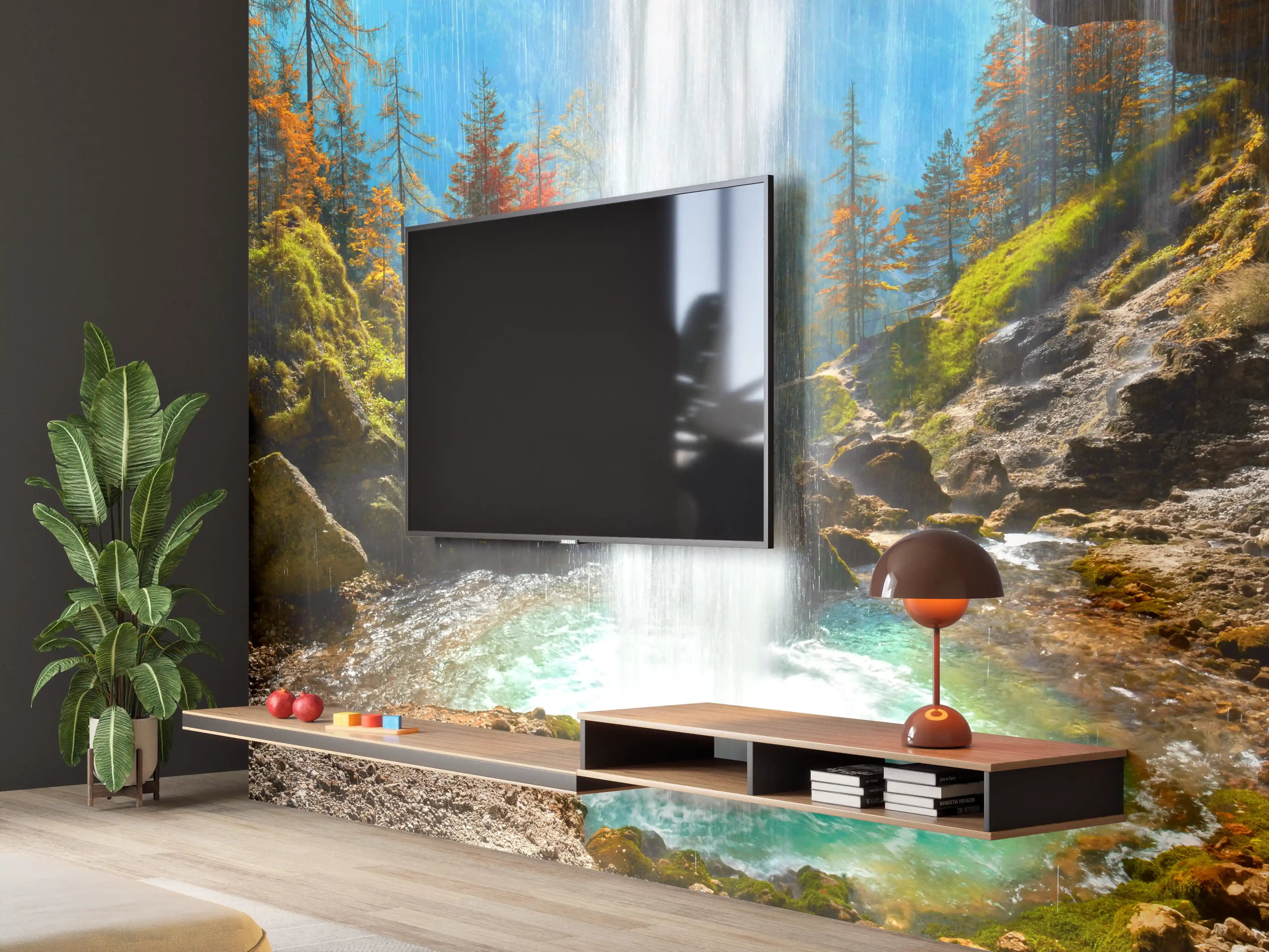 Wandverkleidung Wohnzimmer - Natur pur: Wasserfall in beeindruckender Landschaft