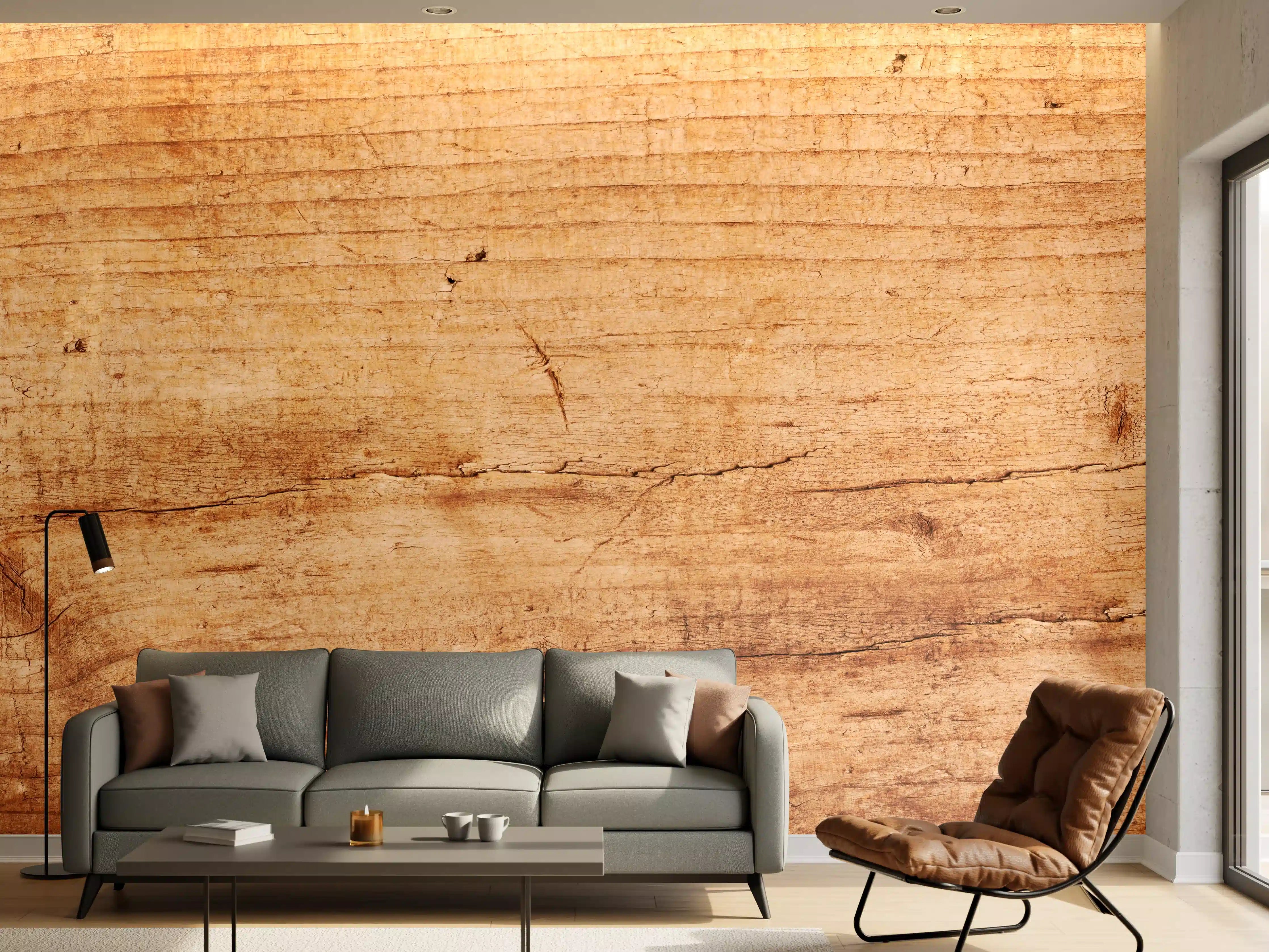 Wandverkleidung Wohnzimmer - Naturholz-Oberfläche mit warmer Maserung