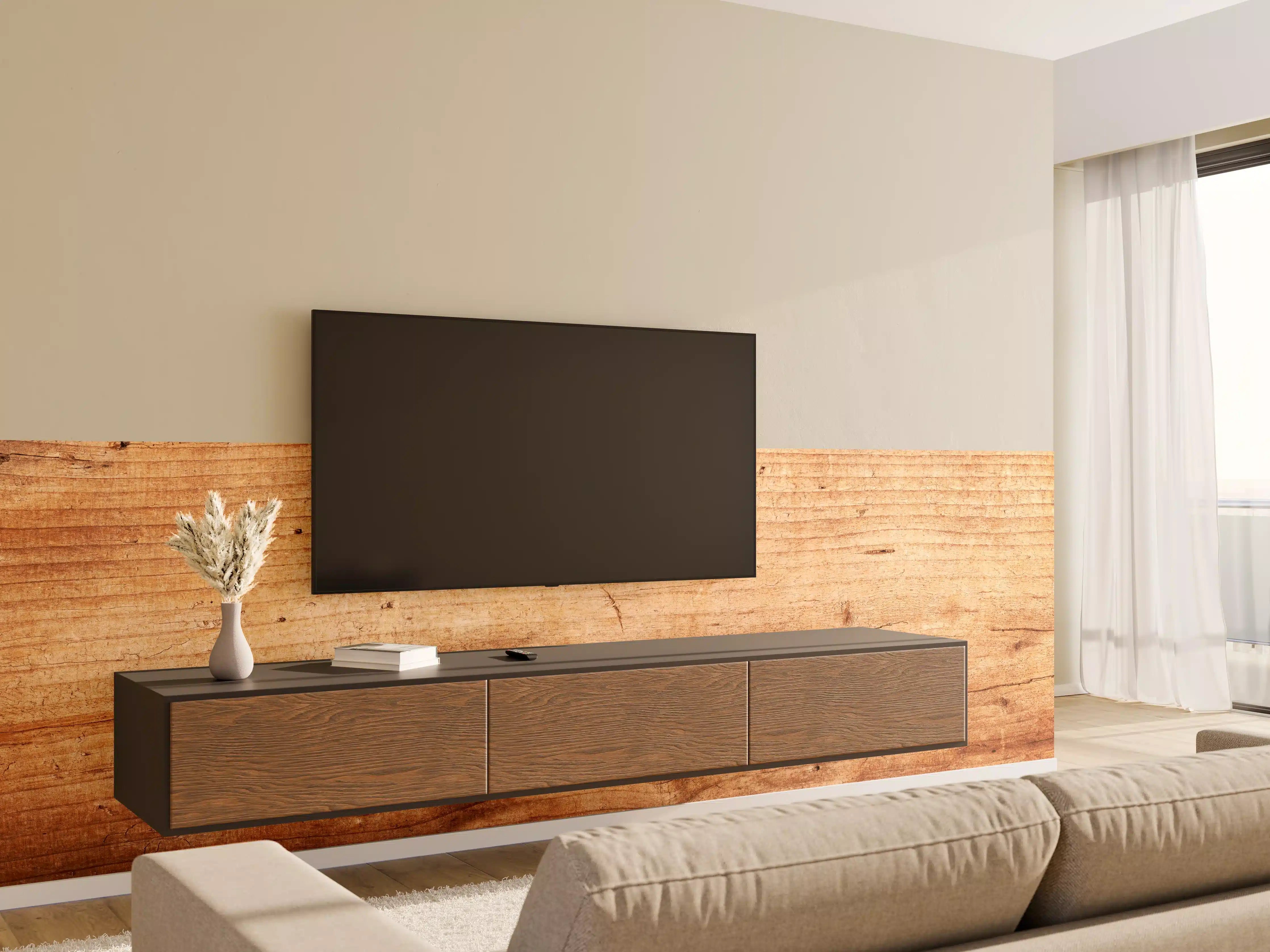 Wandverkleidung Wohnzimmer - Naturholz-Oberfläche mit warmer Maserung