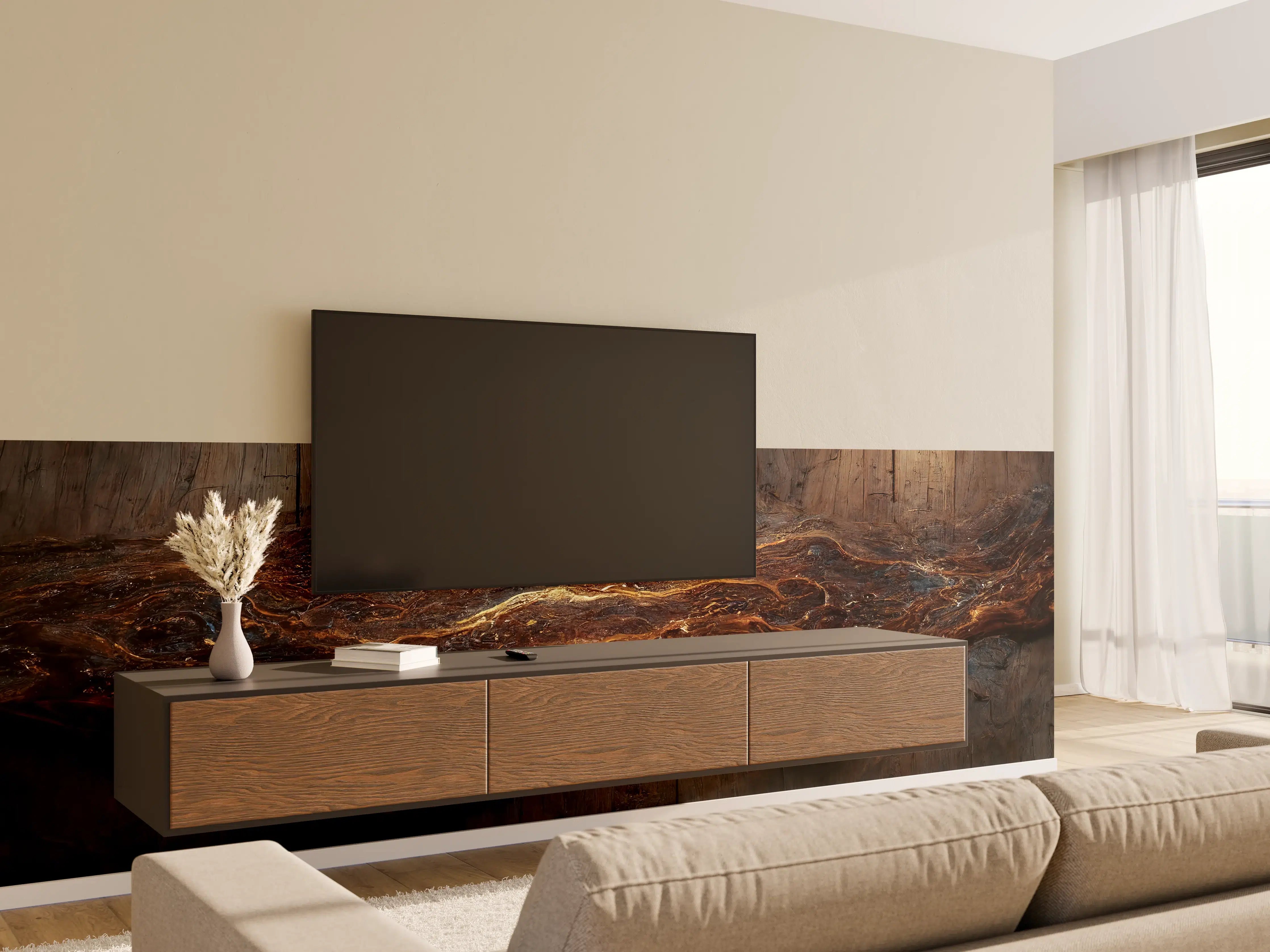 Wandverkleidung Wohnzimmer - Naturholz Wanddekoration