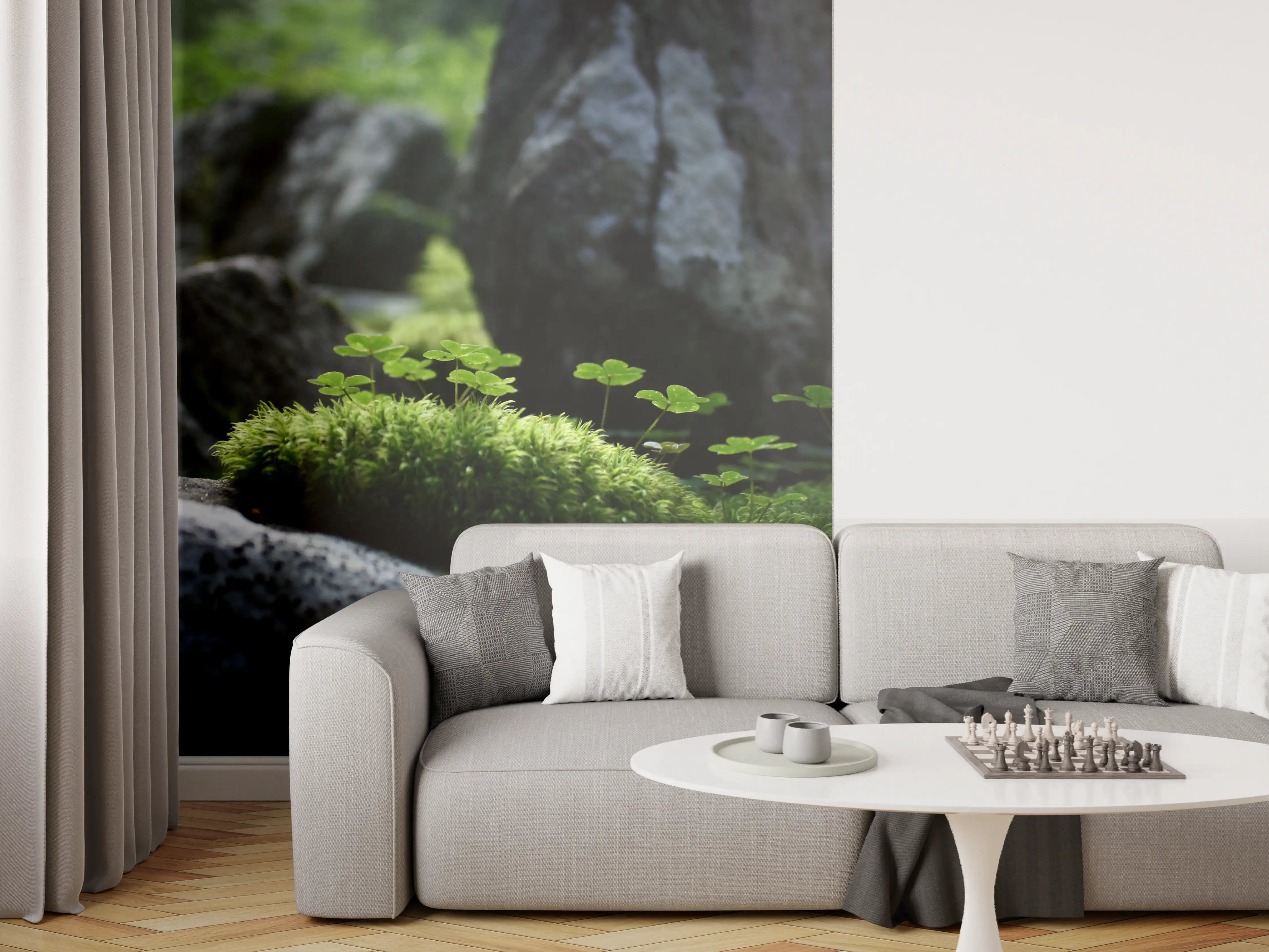Wandverkleidung Wohnzimmer - Naturidyll mit Moos und Steinen