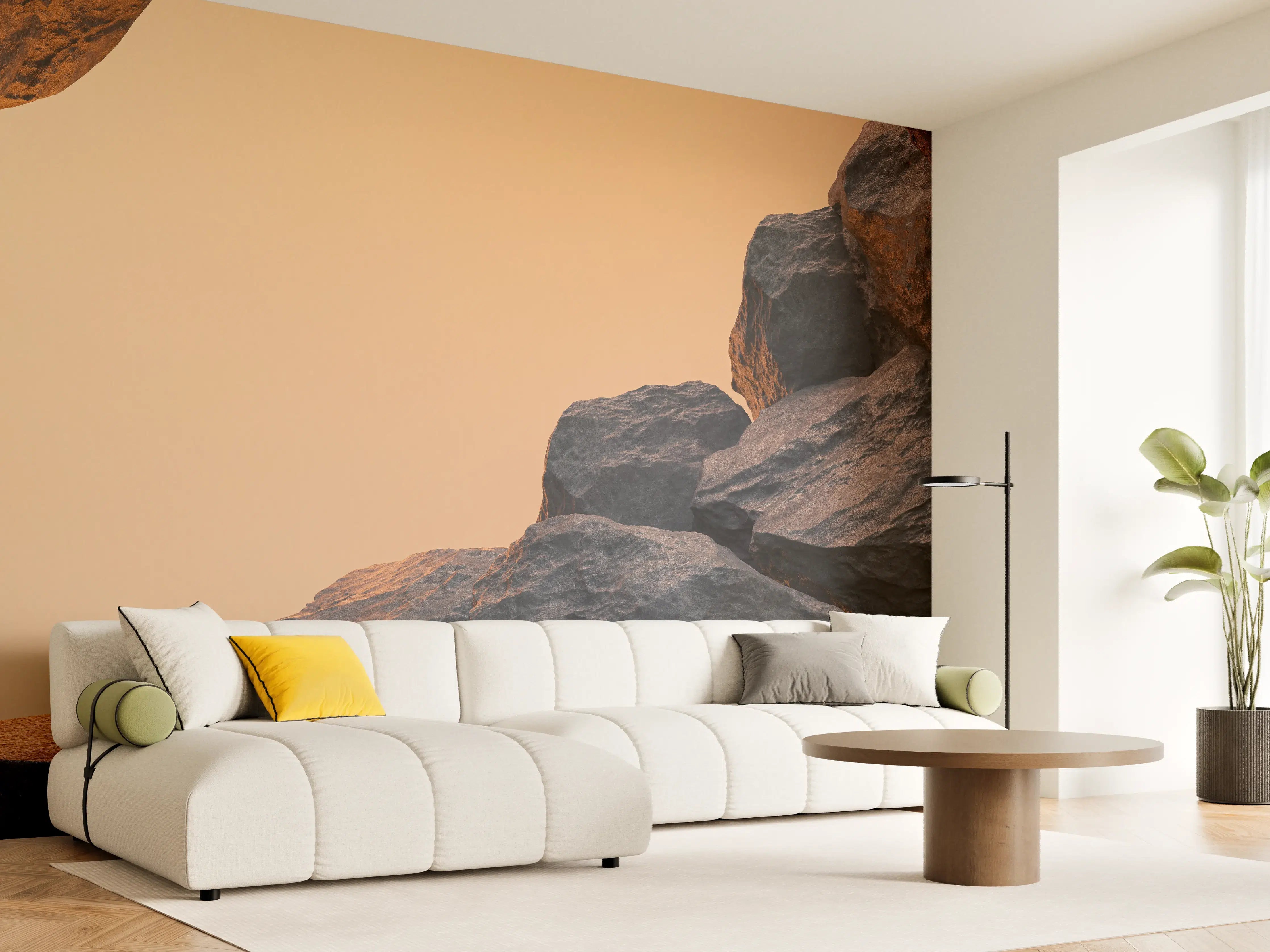 Wandverkleidung Wohnzimmer - Naturstein-Kunstwerk im Sonnenuntergang