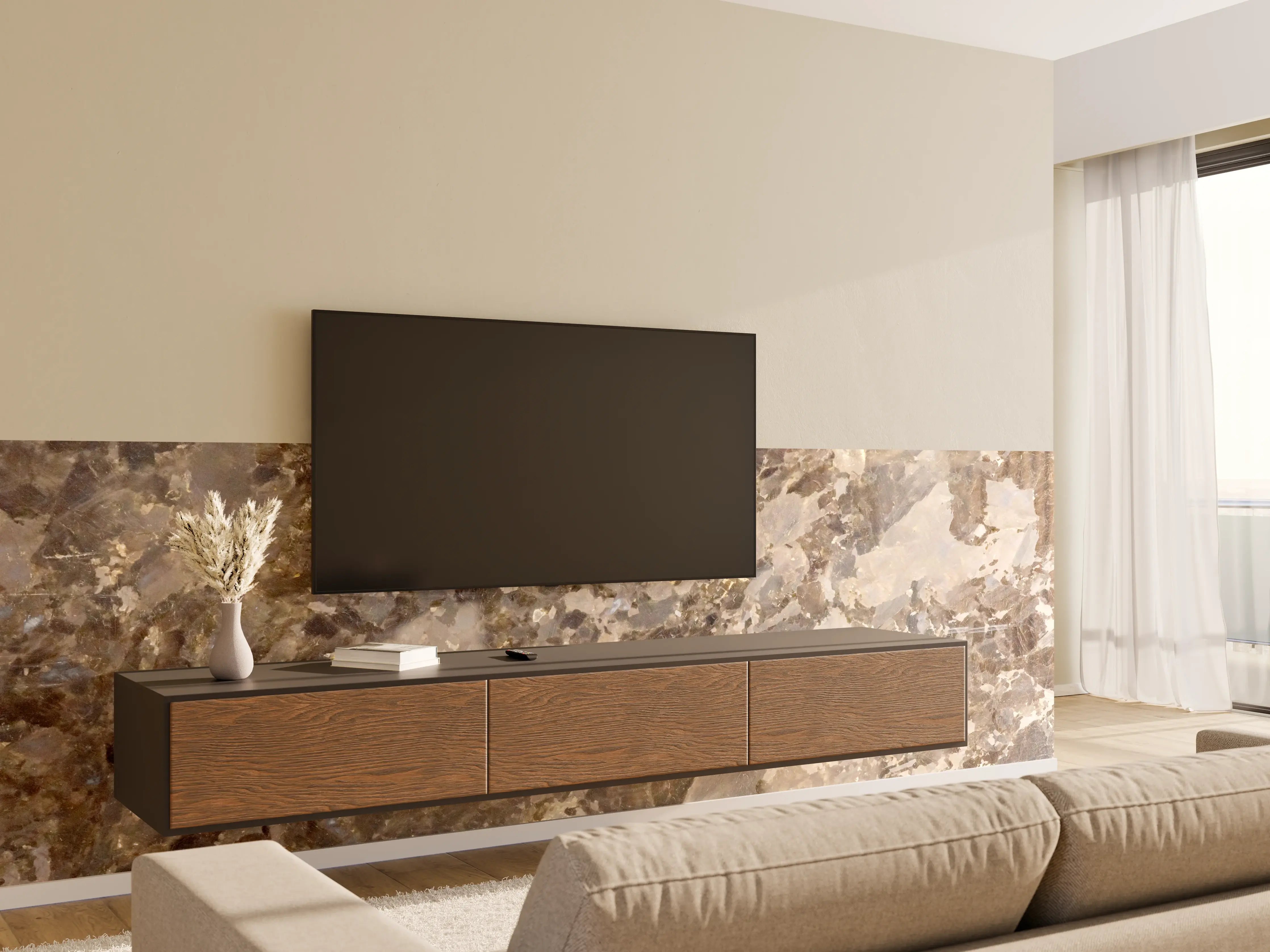 Wandverkleidung Wohnzimmer - Naturstein-Optik Wandgestaltung