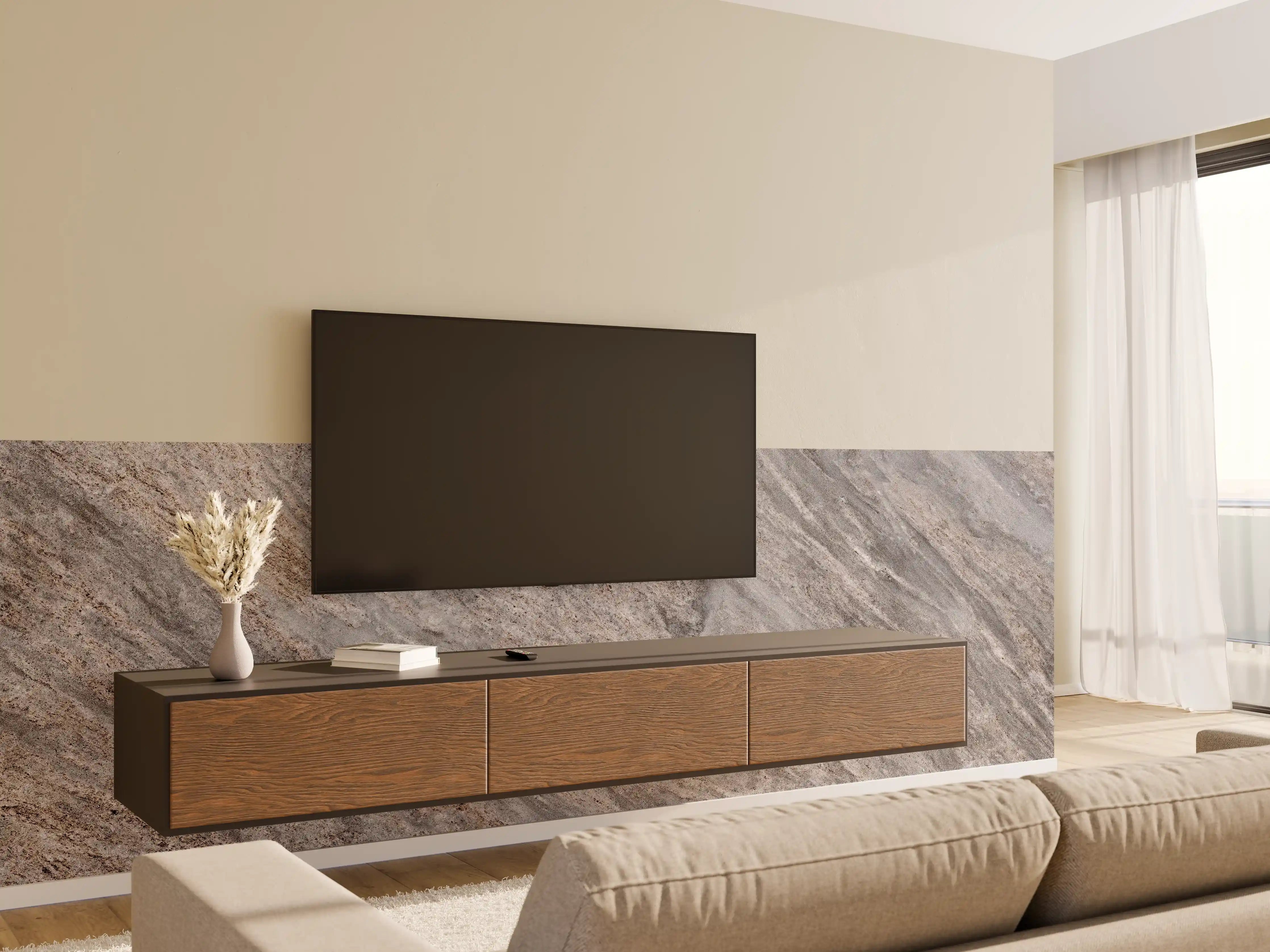 Wandverkleidung Wohnzimmer - Natursteinoptik in Grau