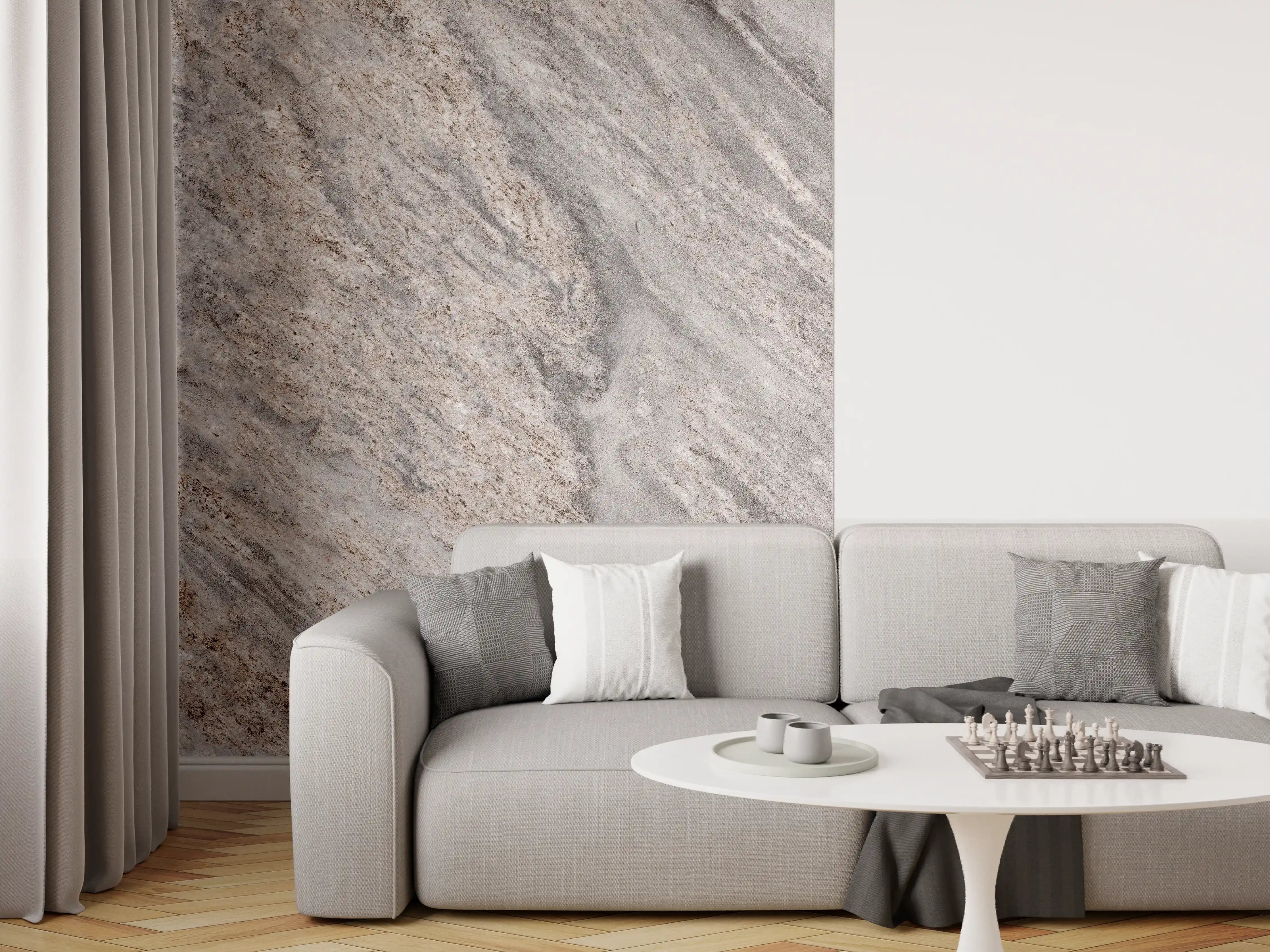 Wandverkleidung Wohnzimmer - Natursteinoptik in Grau