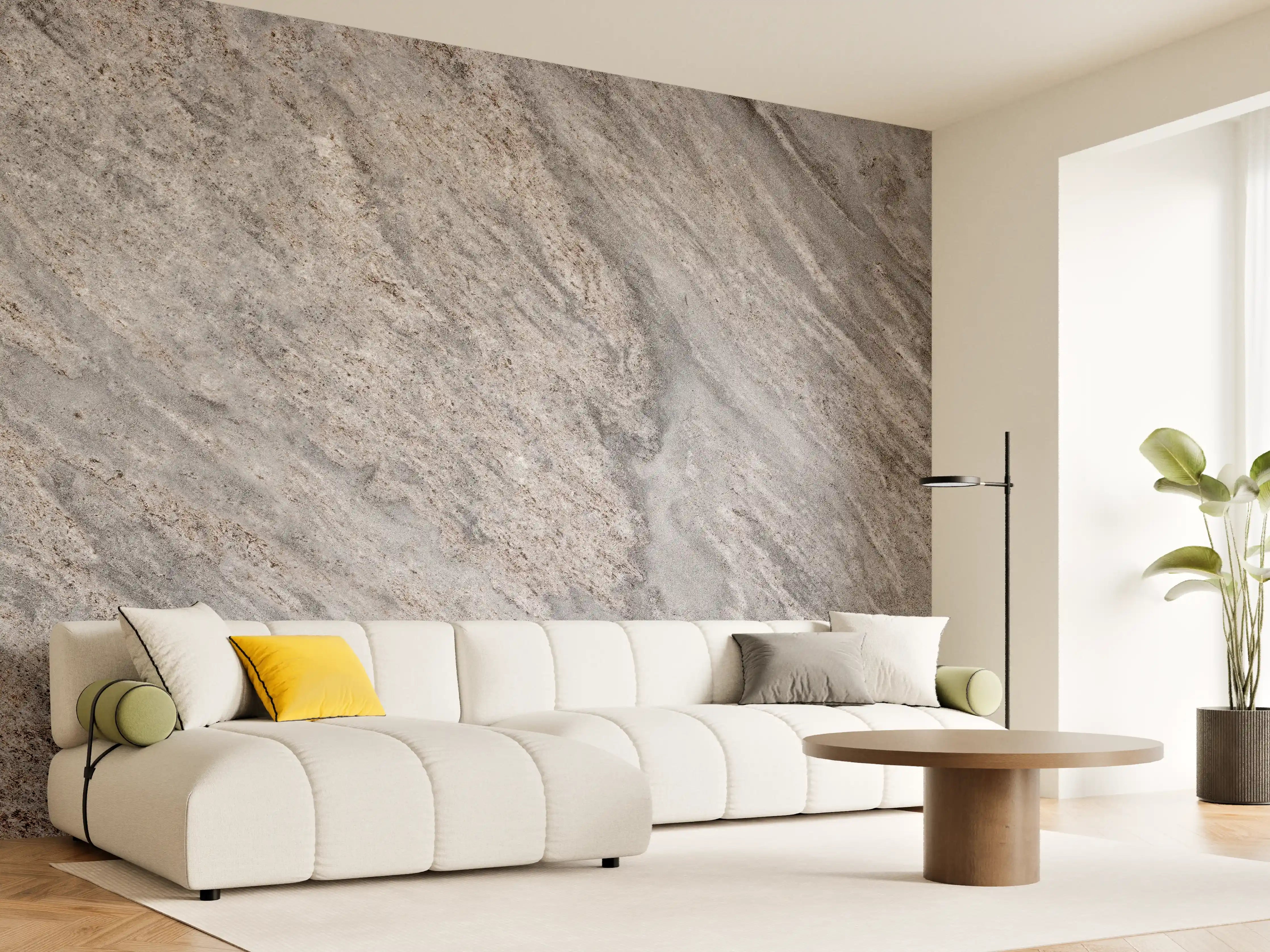 Wandverkleidung Wohnzimmer - Natursteinoptik in Grau