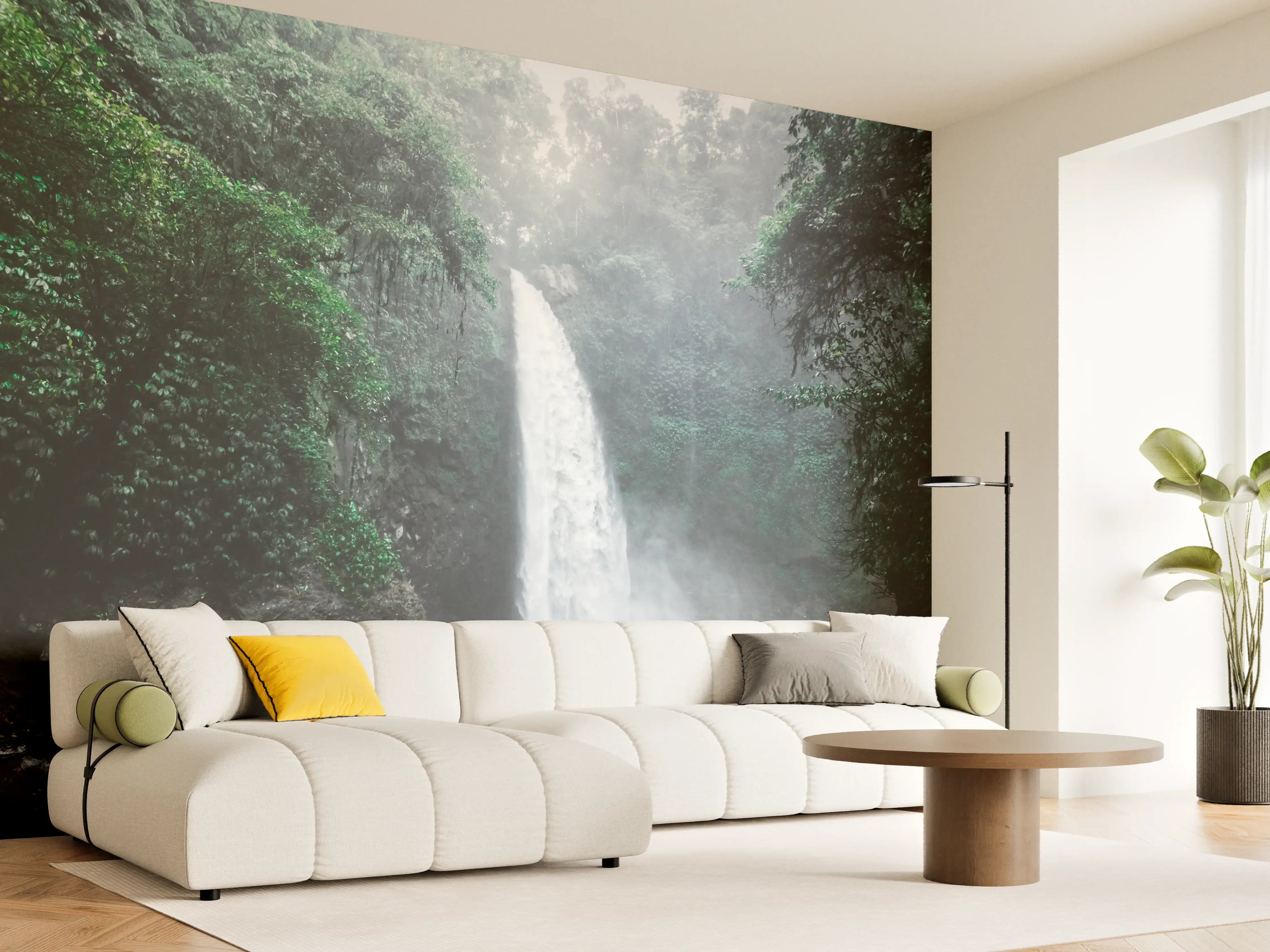 Wandverkleidung Wohnzimmer - Naturwasserfall im Dschungel
