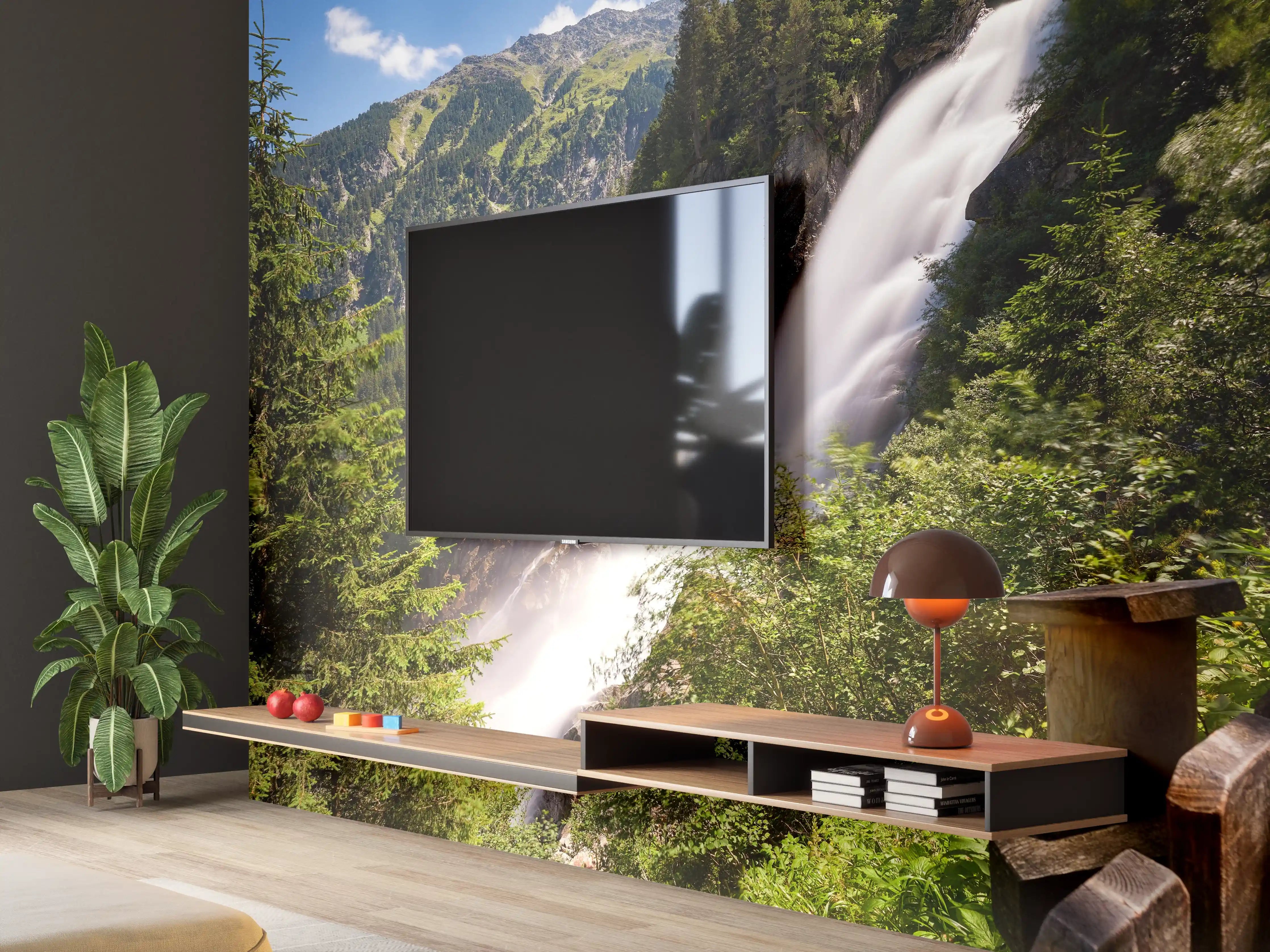 Wandverkleidung Wohnzimmer - Naturwasserfall inmitten der Berge
