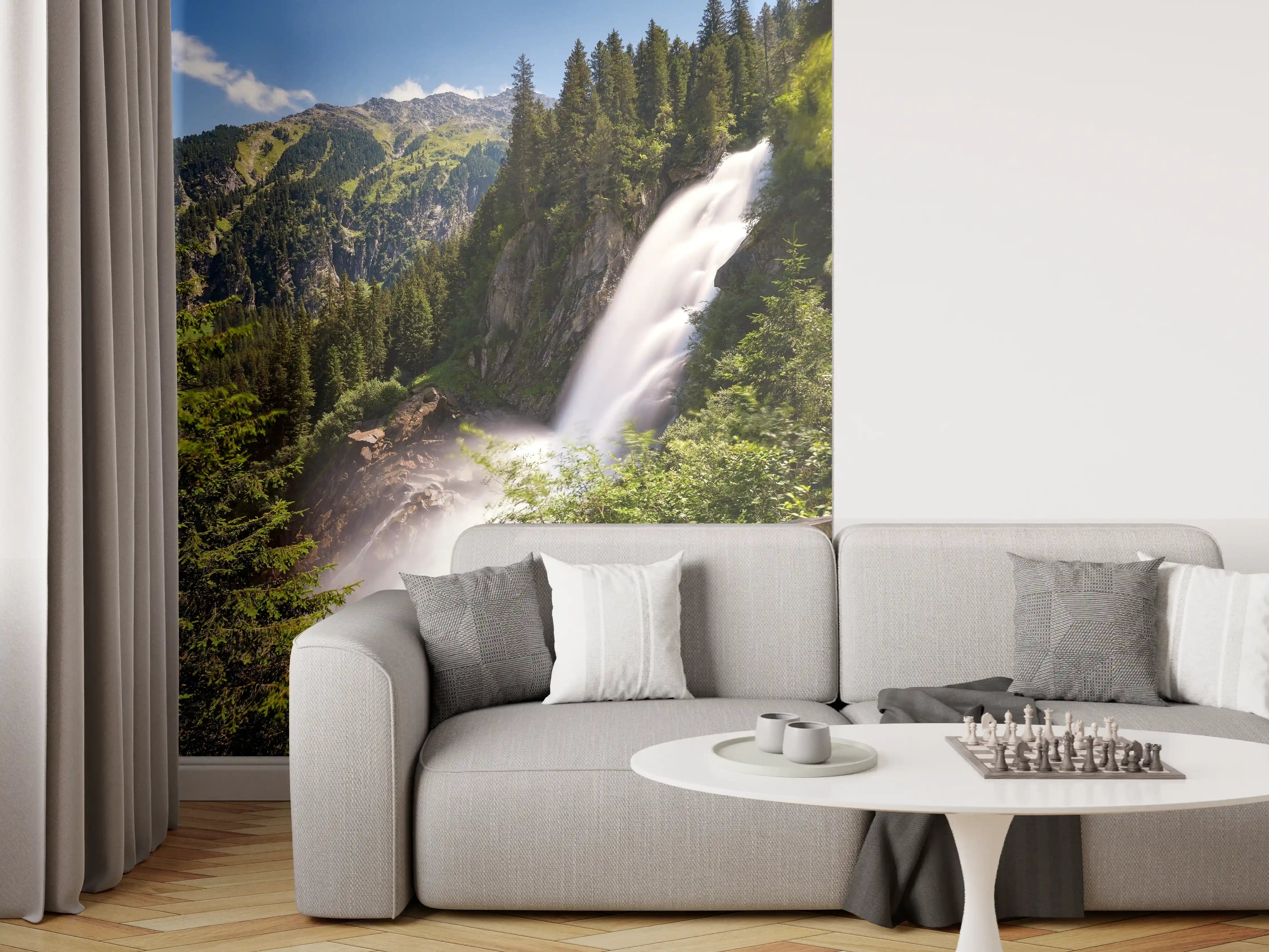 Wandverkleidung Wohnzimmer - Naturwasserfall inmitten der Berge