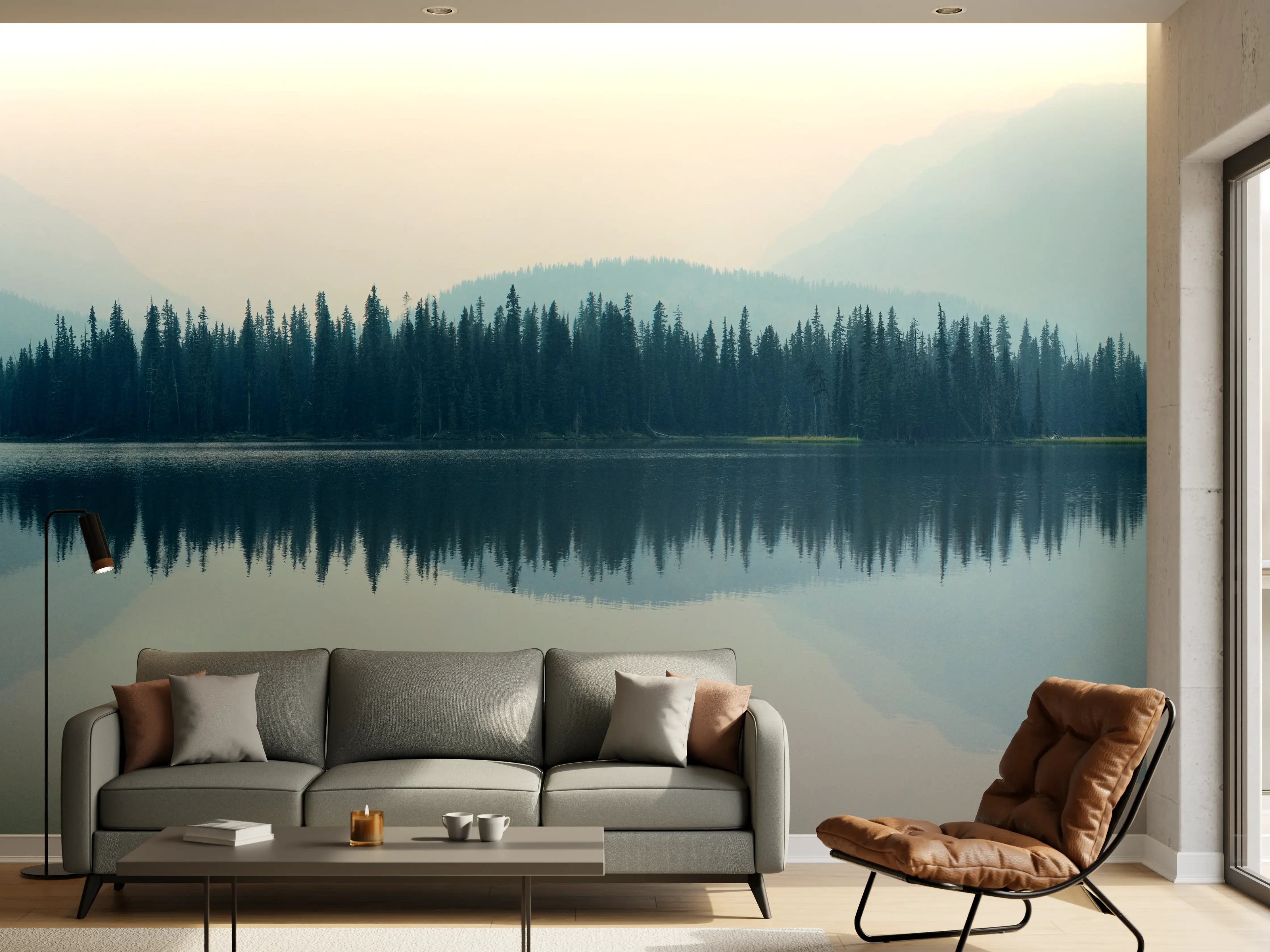 Wandverkleidung Wohnzimmer - Nebliger Bergsee