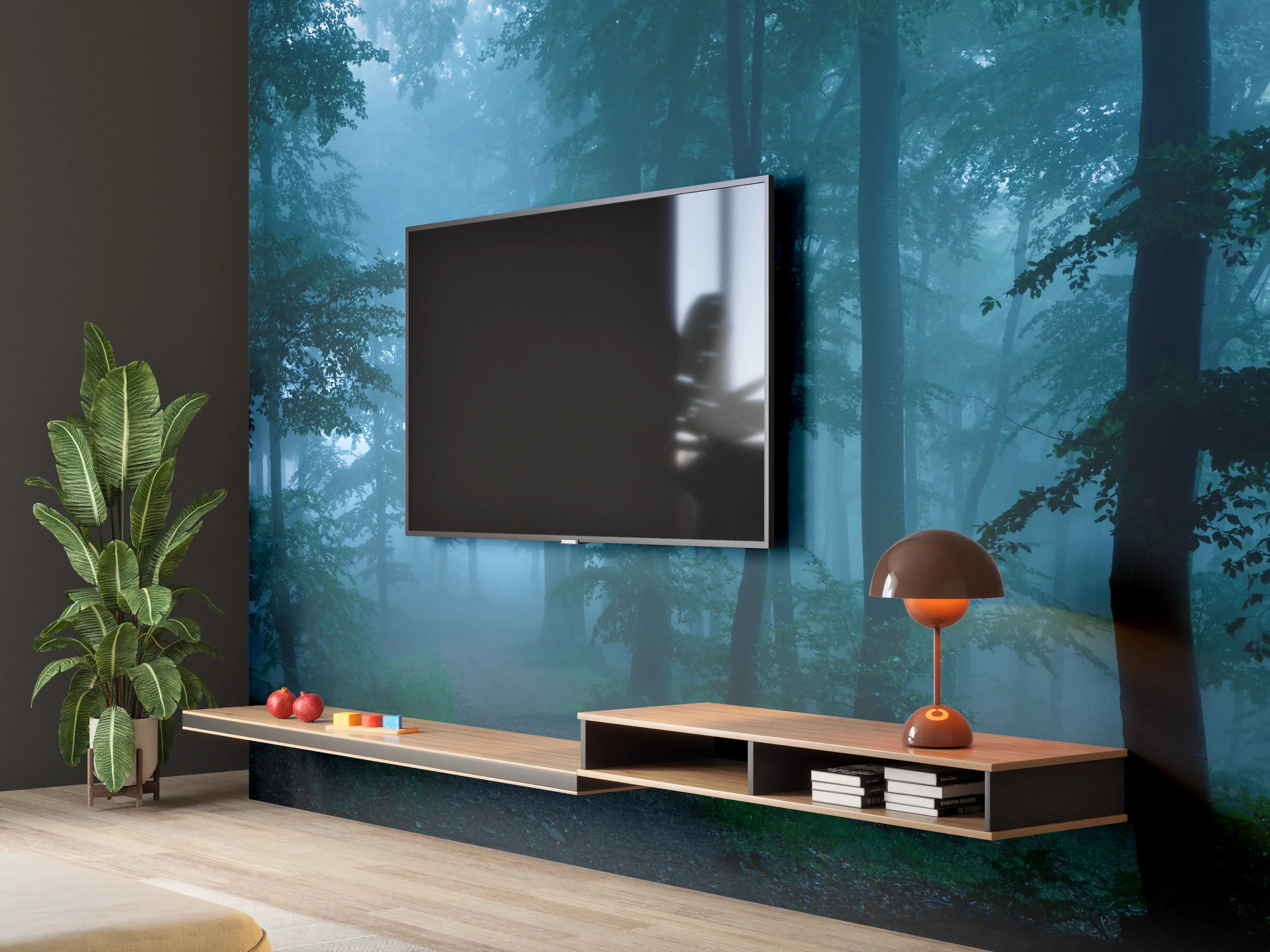 Wandverkleidung Wohnzimmer - Nebliger Wald