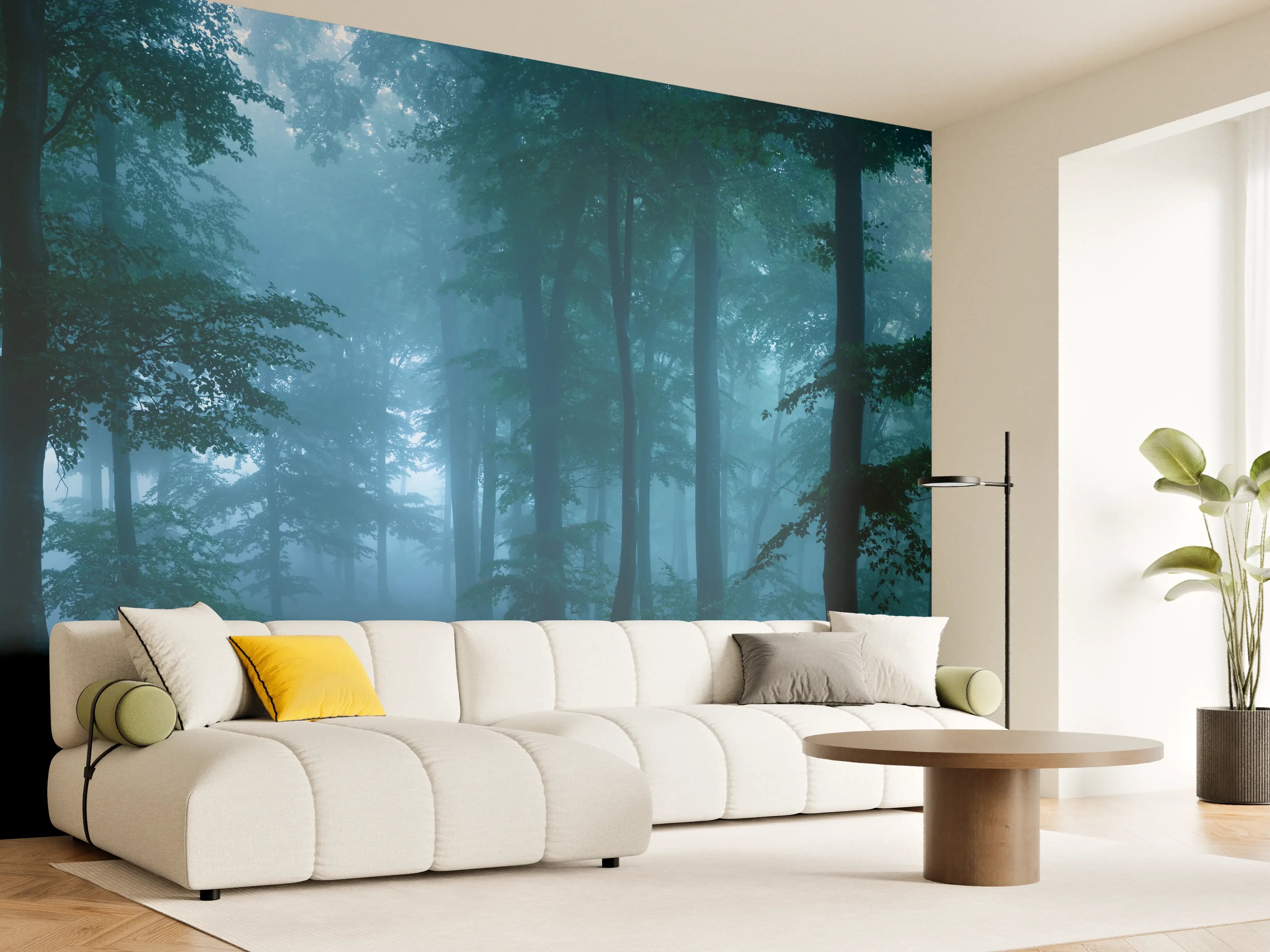 Wandverkleidung Wohnzimmer - Nebliger Wald