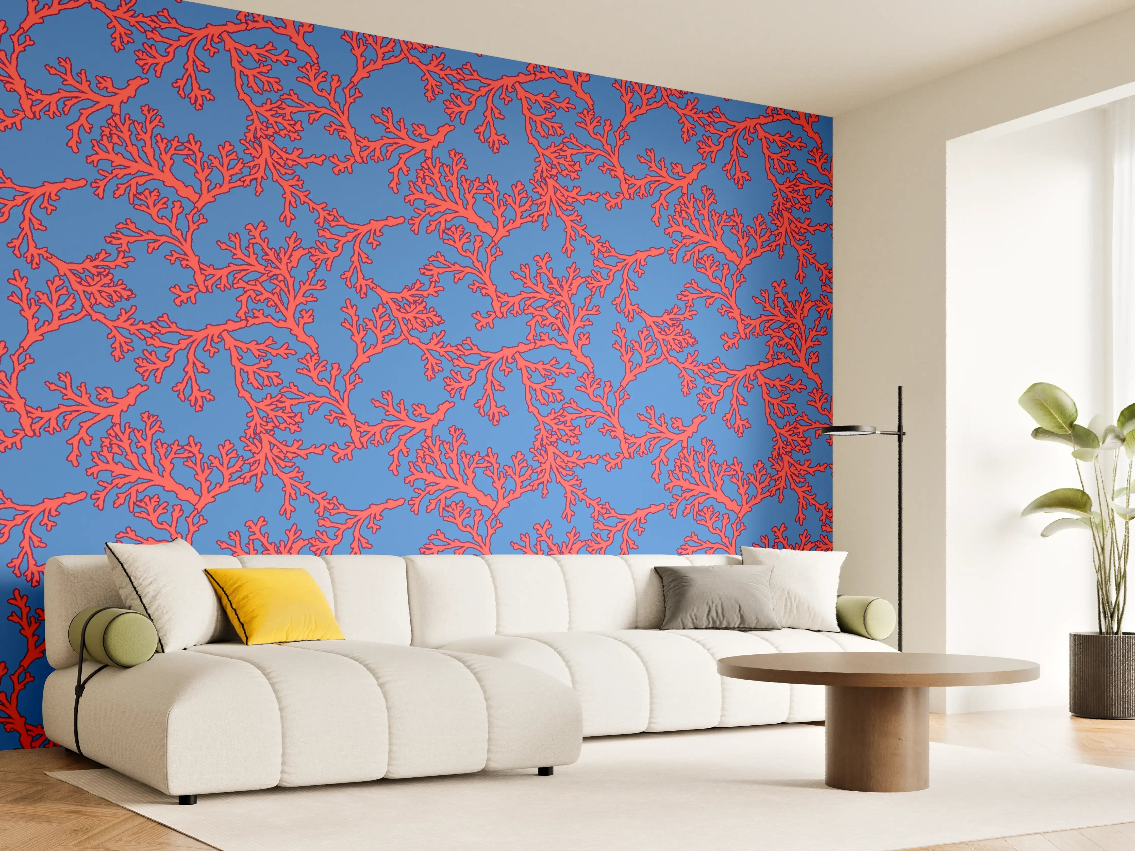 Wandverkleidung Wohnzimmer - Neon-Korallen Blau-Rot