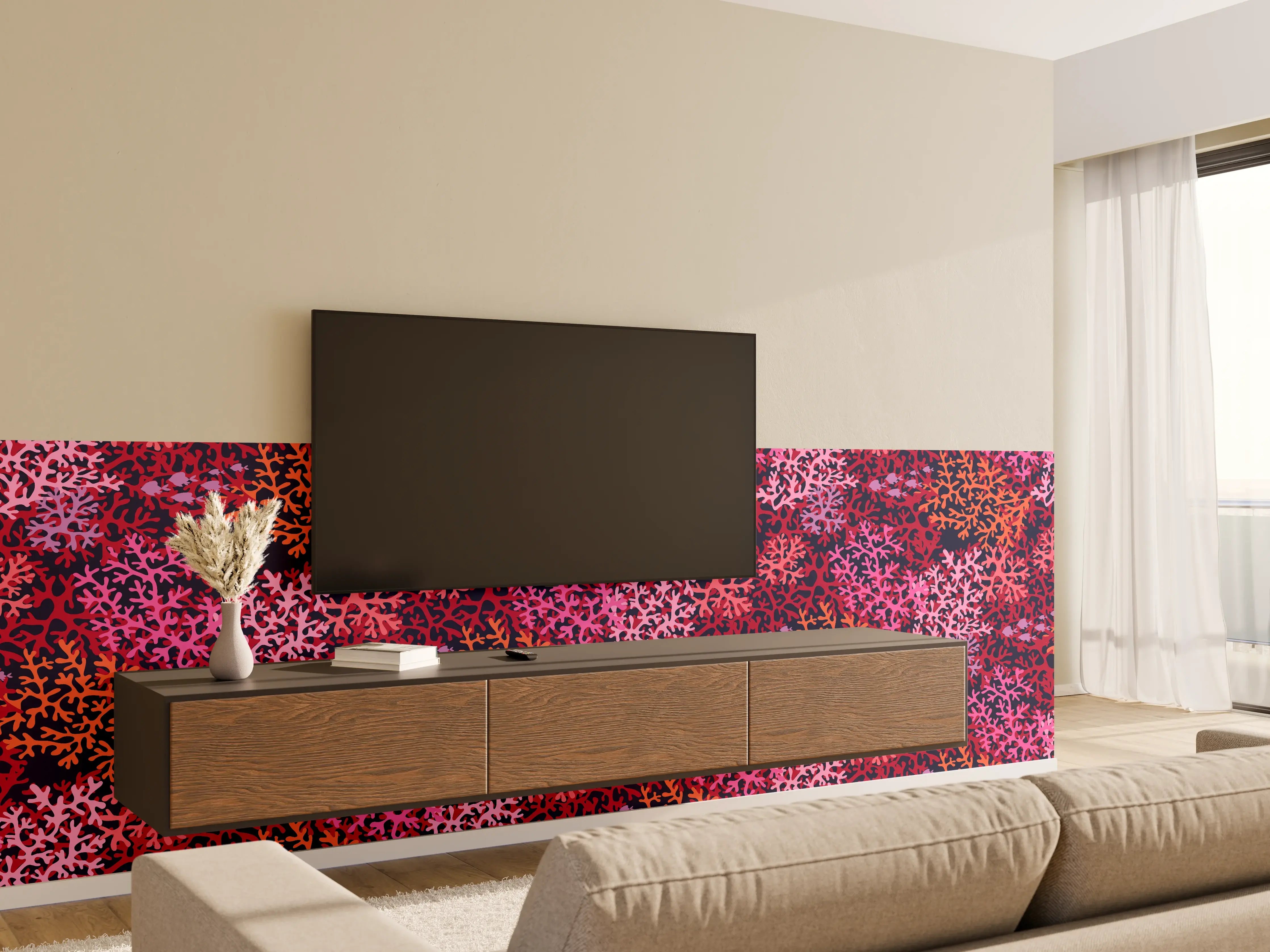 Wandverkleidung Wohnzimmer - Neon-Korallen Pink Muster