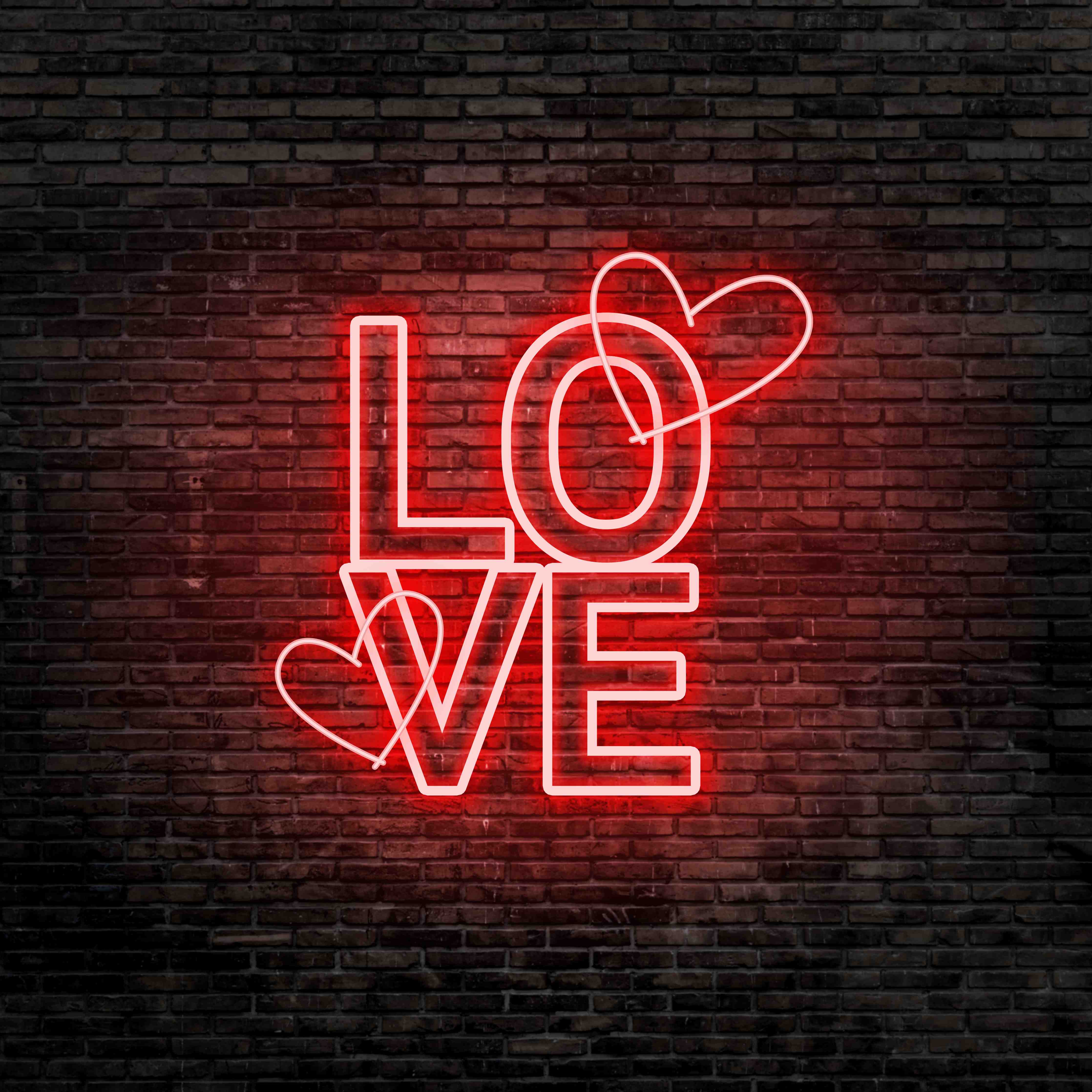Wandverkleidung Wohnzimmer-Neon Love-Design an Ziegelwand