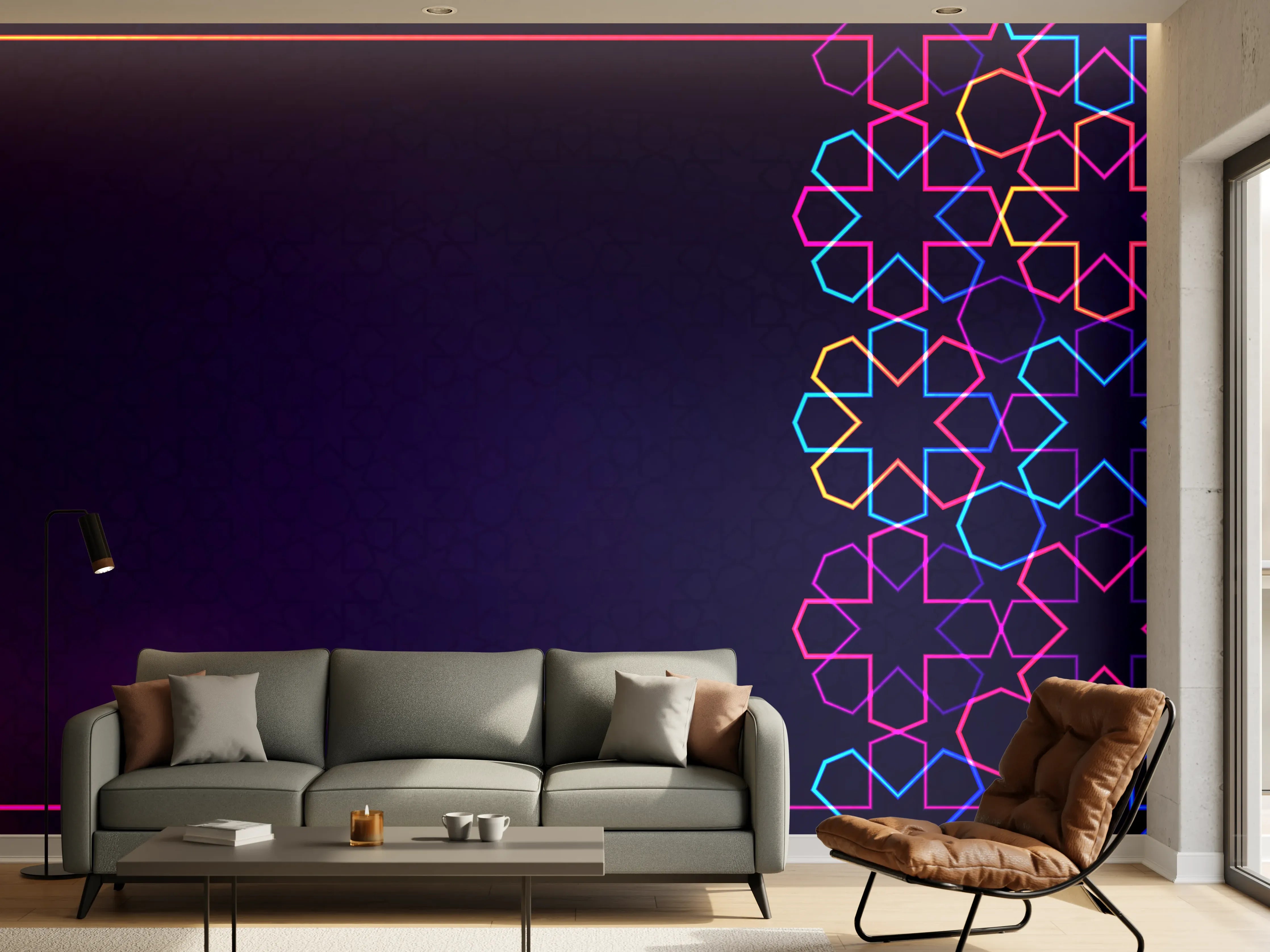 Wandverkleidung Wohnzimmer - Neon Muster Eid Mubarak