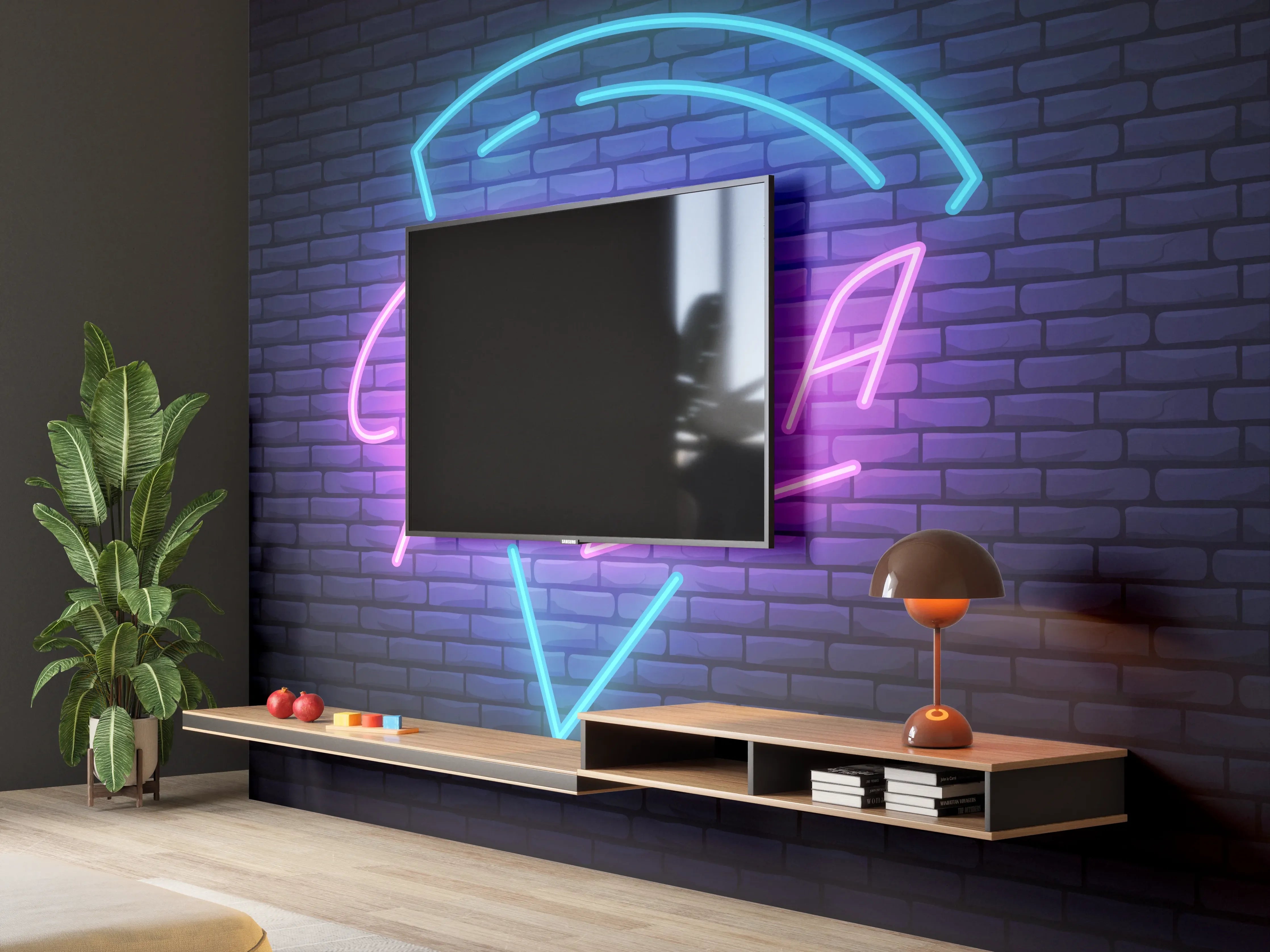 Wandverkleidung Wohnzimmer - Neon Pizza Schild