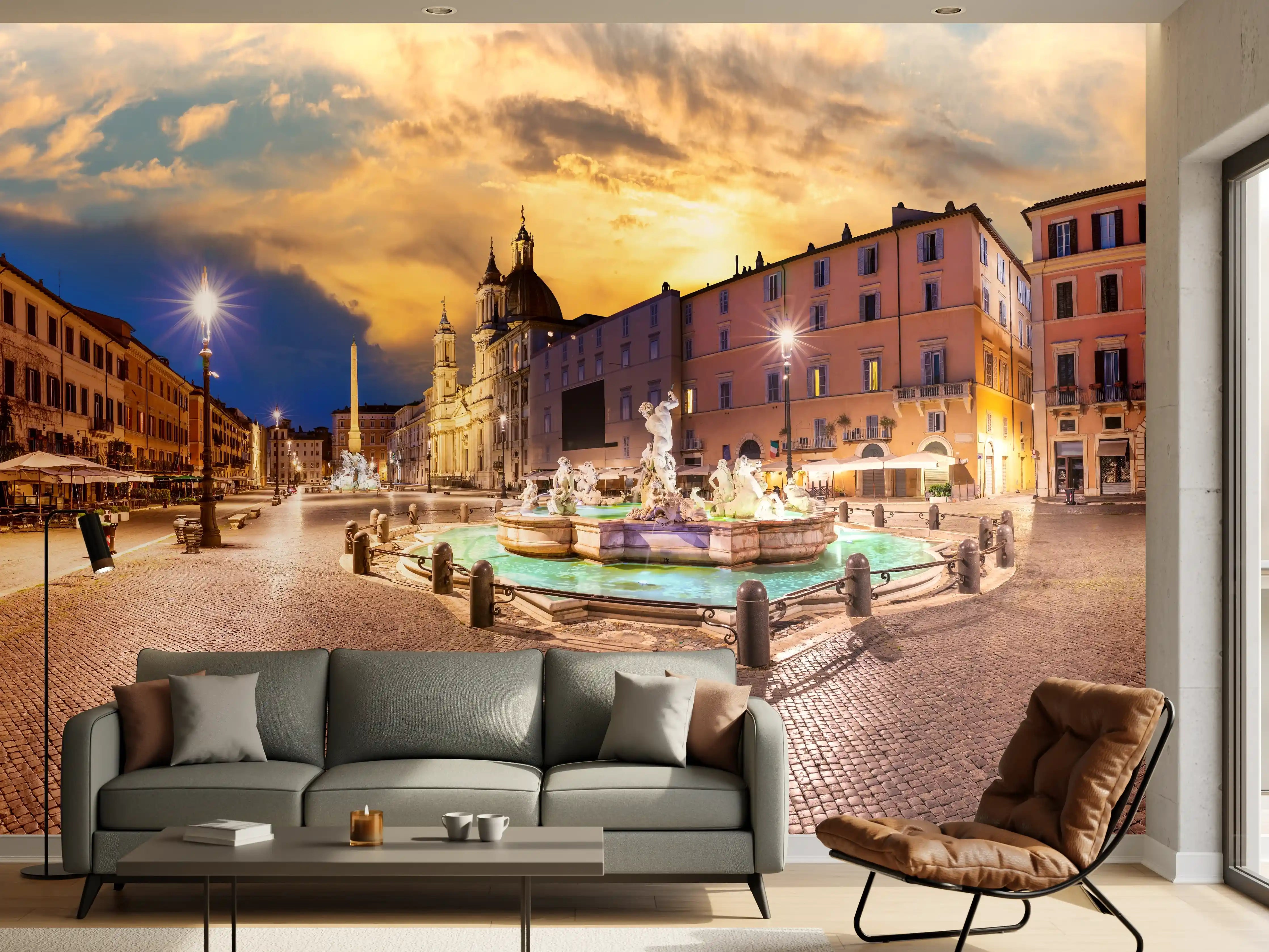 Wandverkleidung Wohnzimmer - Neptunbrunnen auf der Piazza Navona