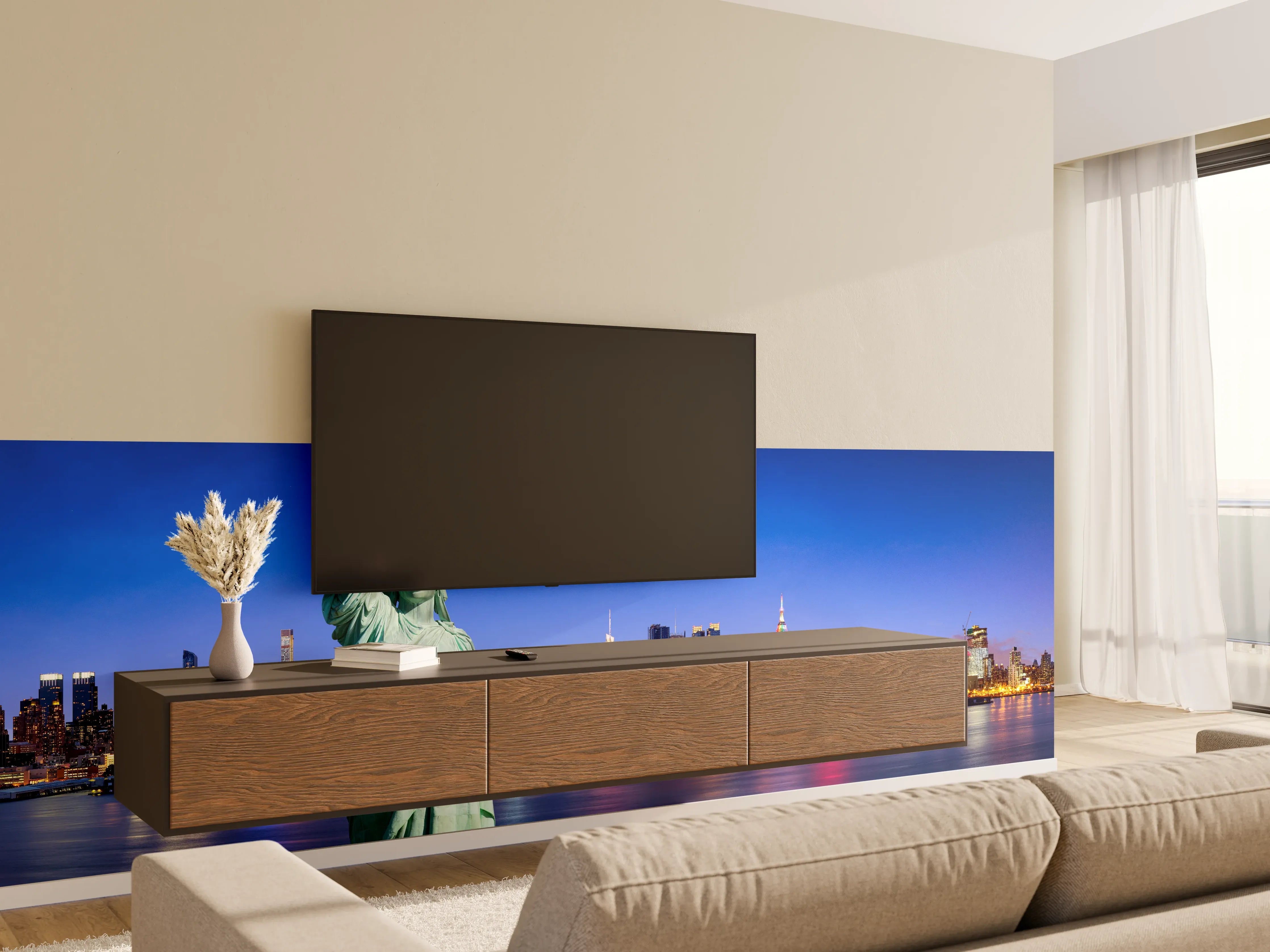Wandverkleidung Wohnzimmer - New York Skyline Blau-Türkis