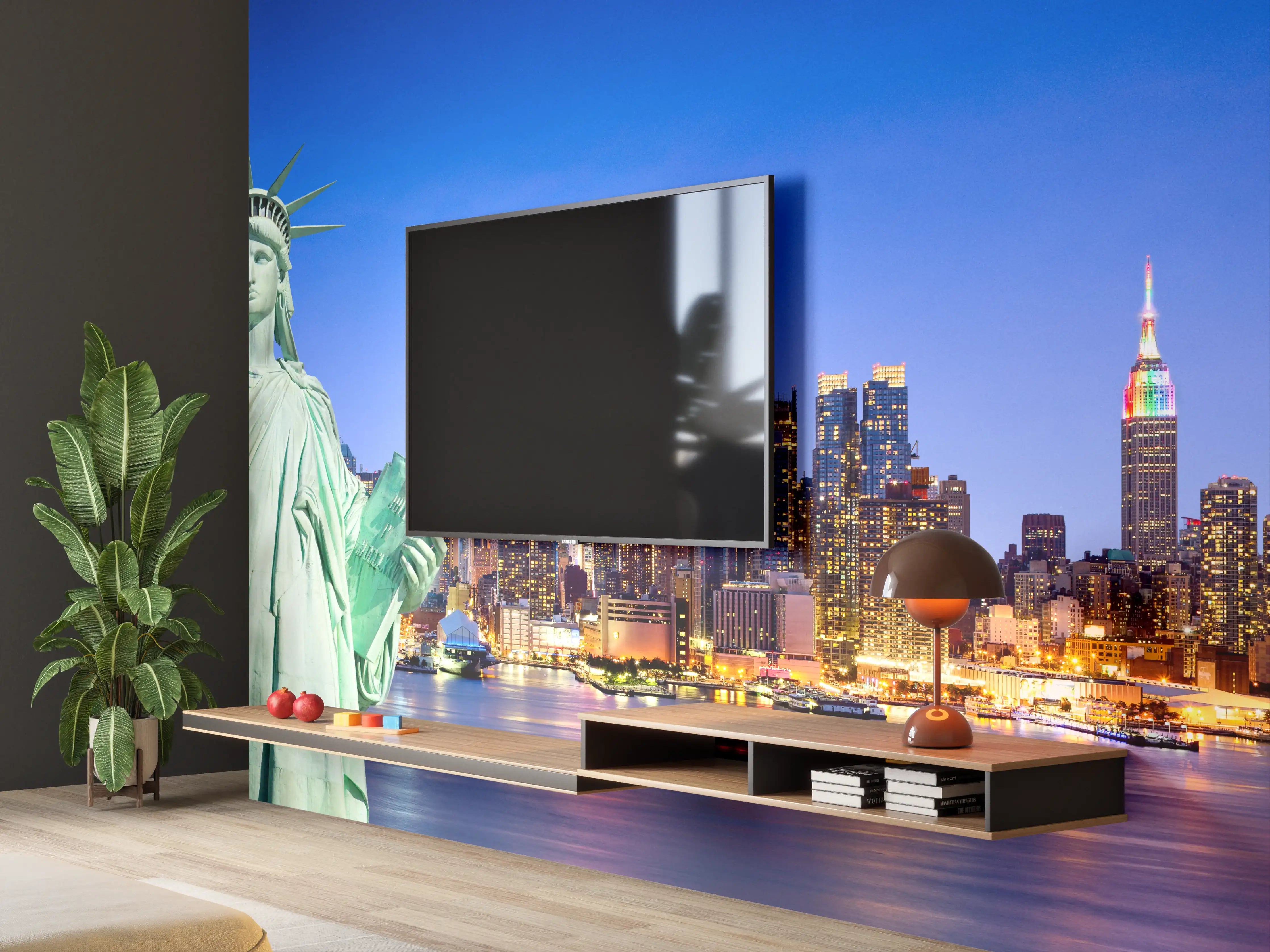 Wandverkleidung Wohnzimmer - New York Skyline Blau-Türkis