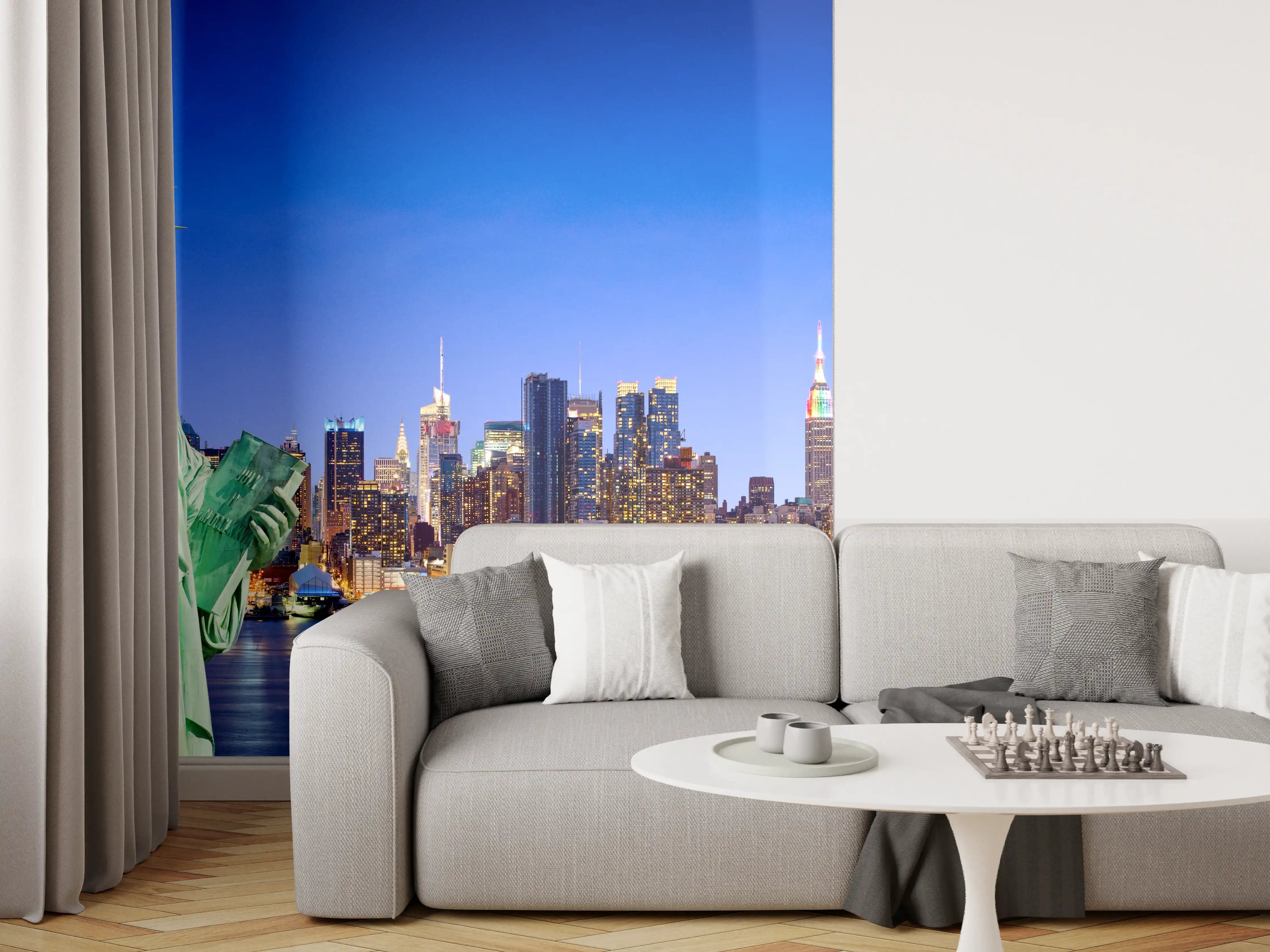 Wandverkleidung Wohnzimmer - New York Skyline Blau-Türkis