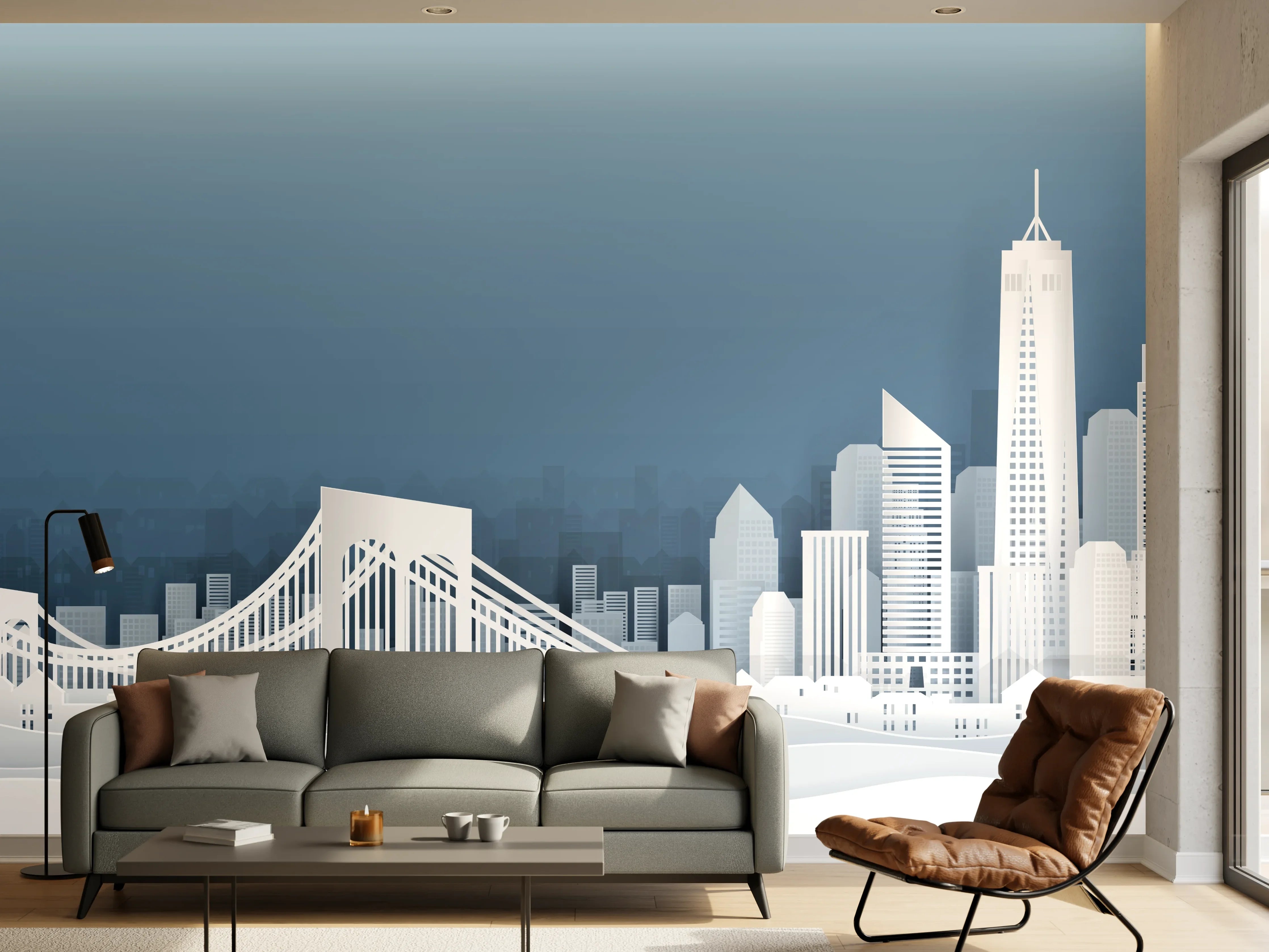 Wandverkleidung Wohnzimmer - New York Skyline Papierkunst