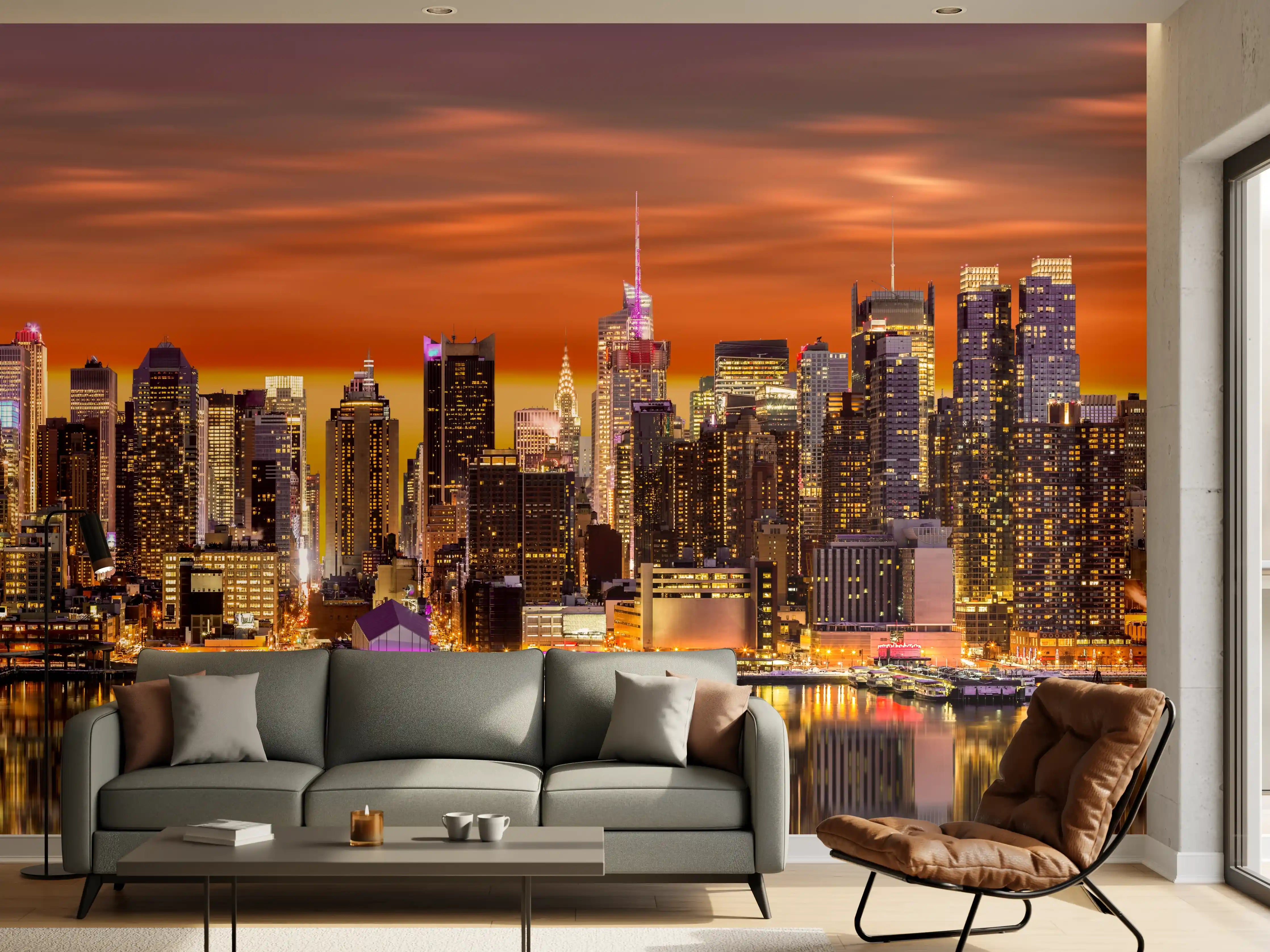 Wandverkleidung Wohnzimmer - New York Skyline Sonnenuntergang
