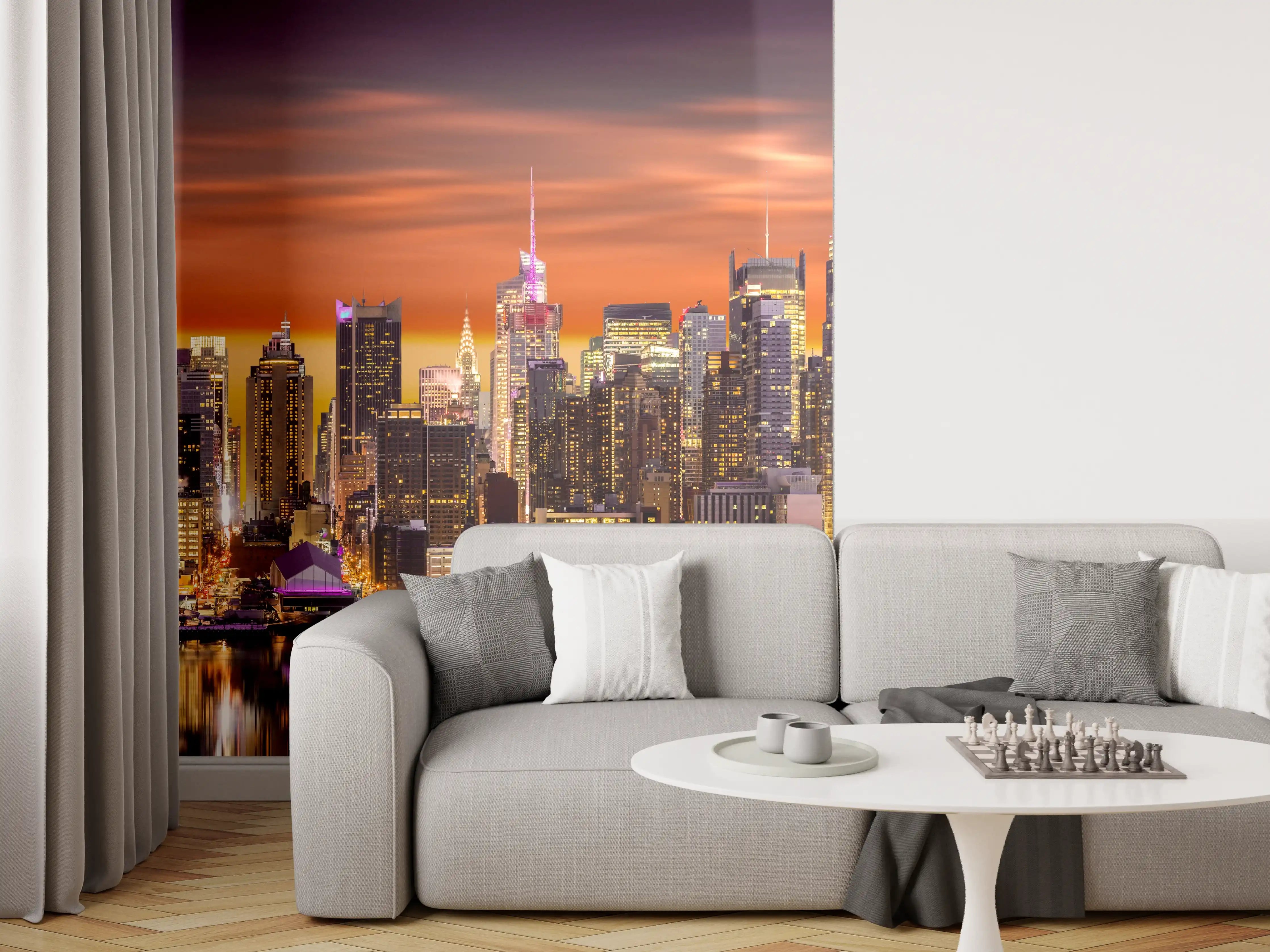Wandverkleidung Wohnzimmer - New York Skyline Sonnenuntergang