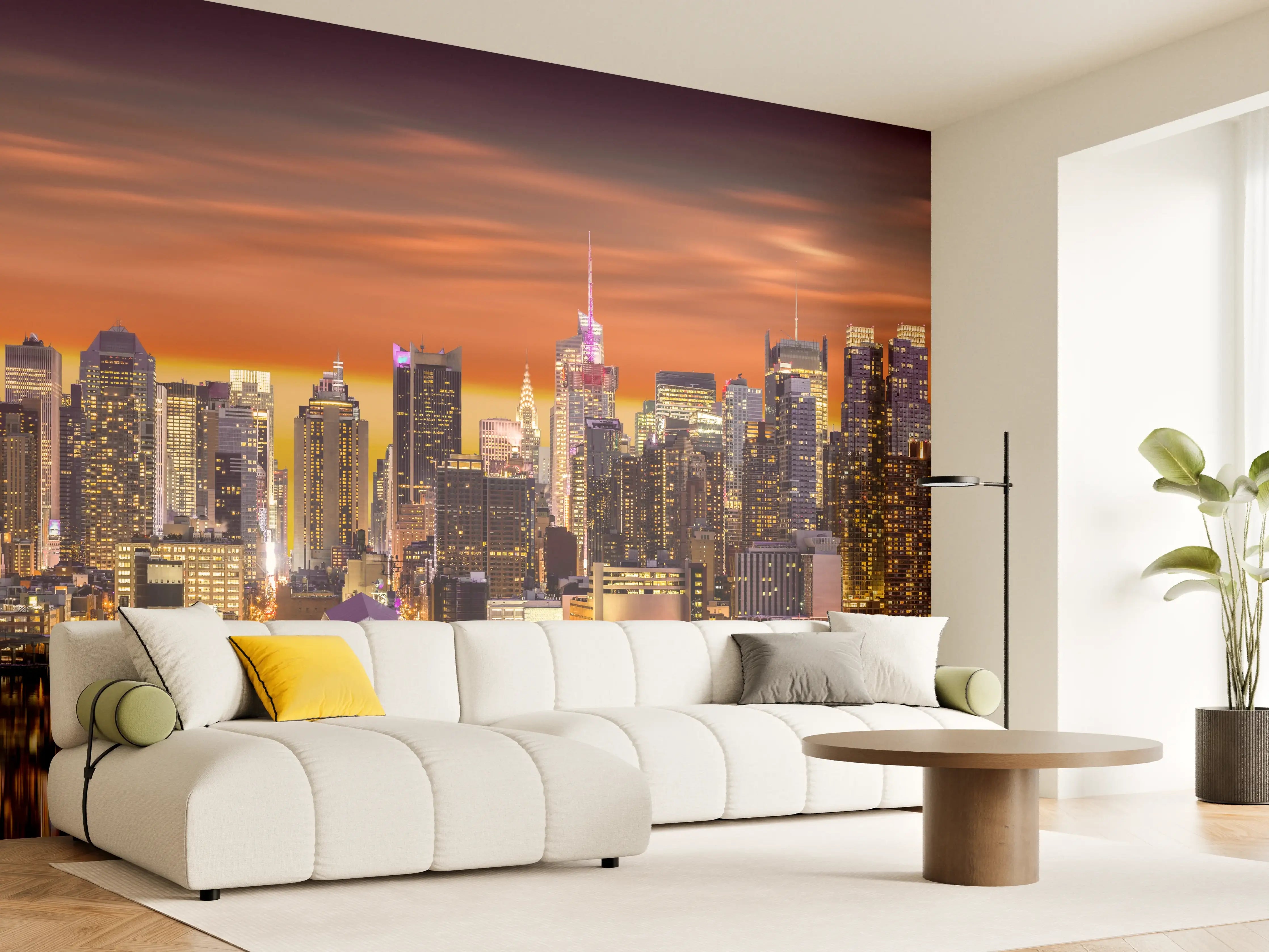 Wandverkleidung Wohnzimmer - New York Skyline Sonnenuntergang