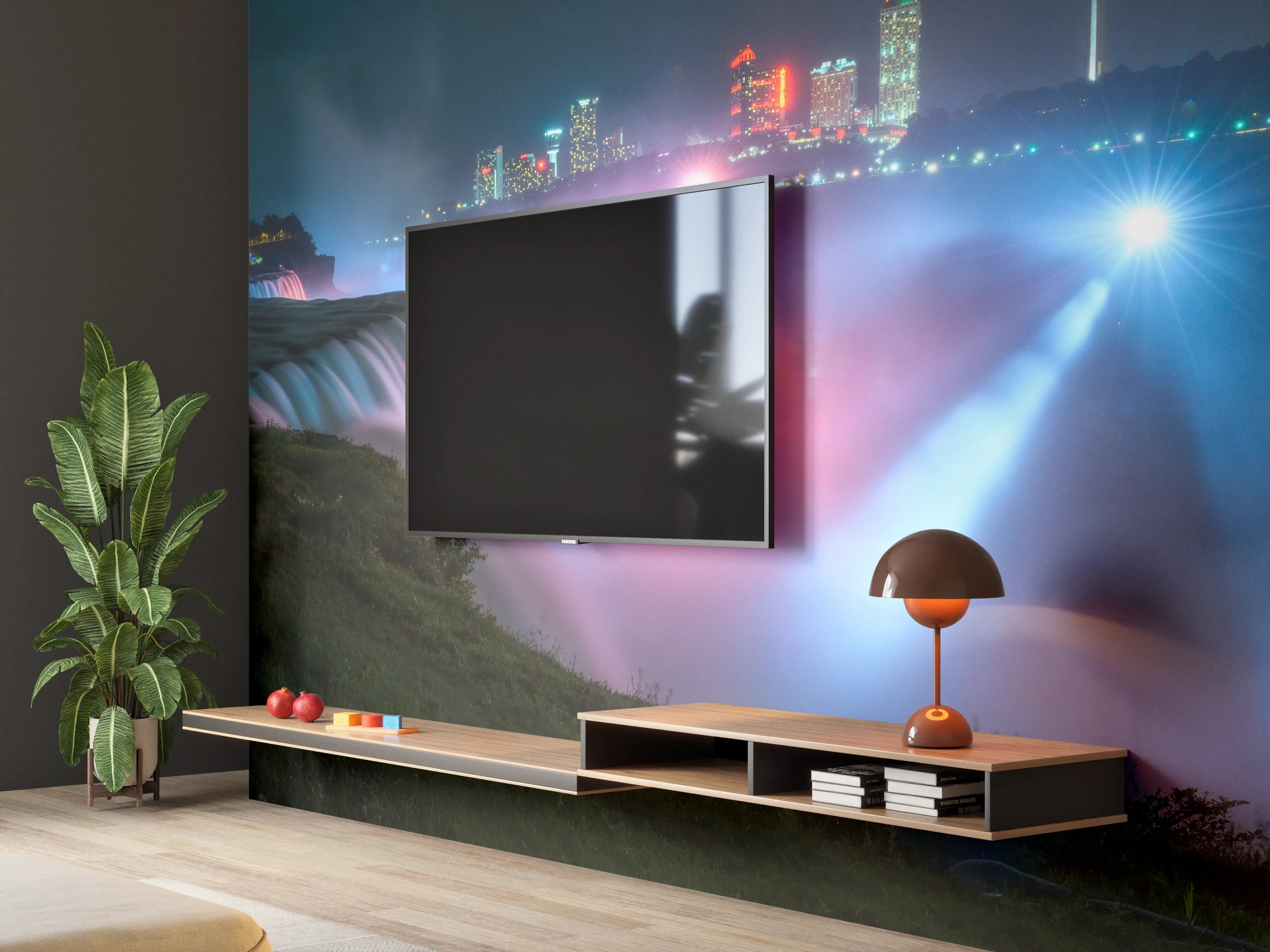Wandverkleidung Wohnzimmer - Niagarafälle bei Nacht