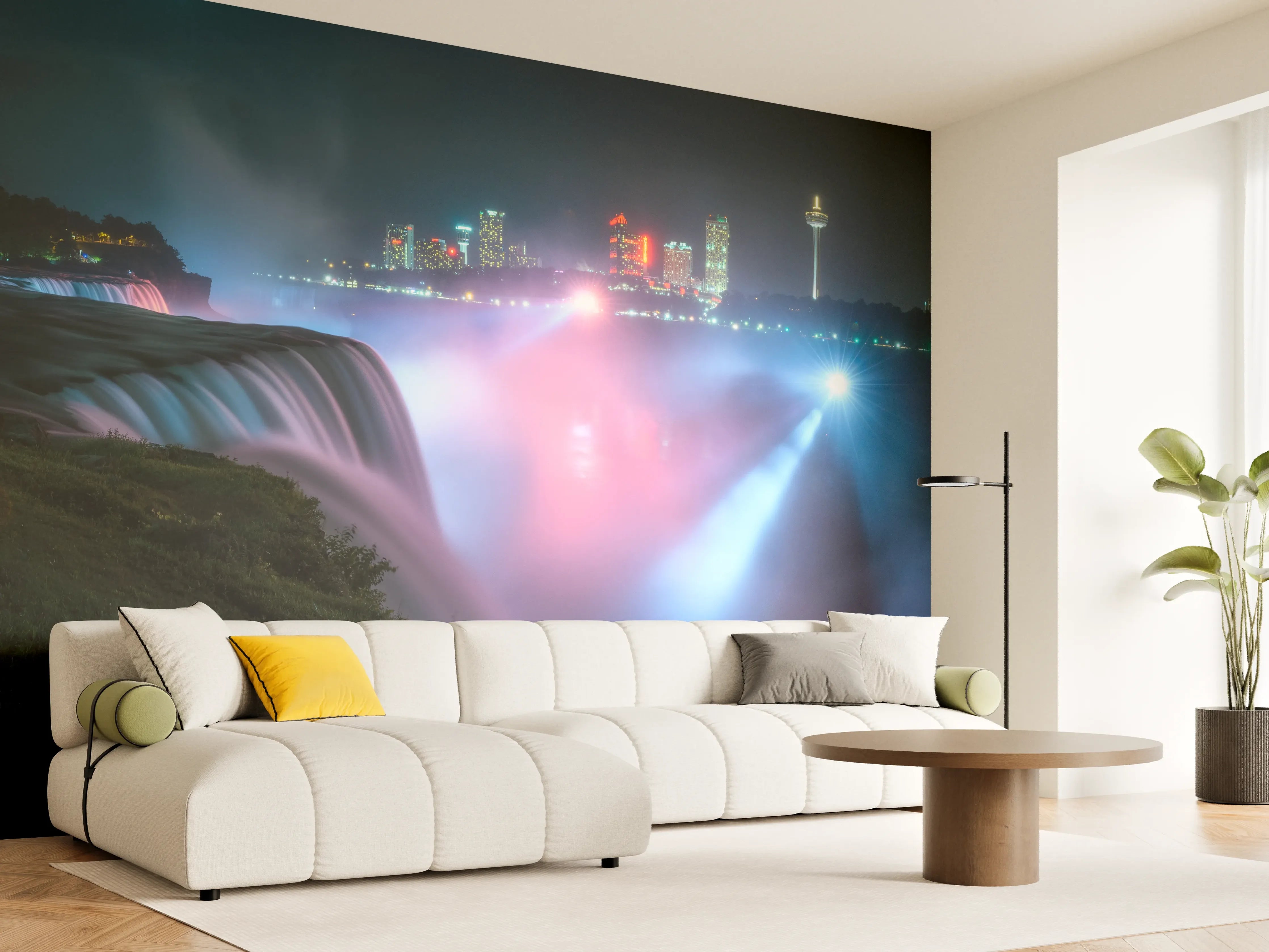 Wandverkleidung Wohnzimmer - Niagarafälle bei Nacht