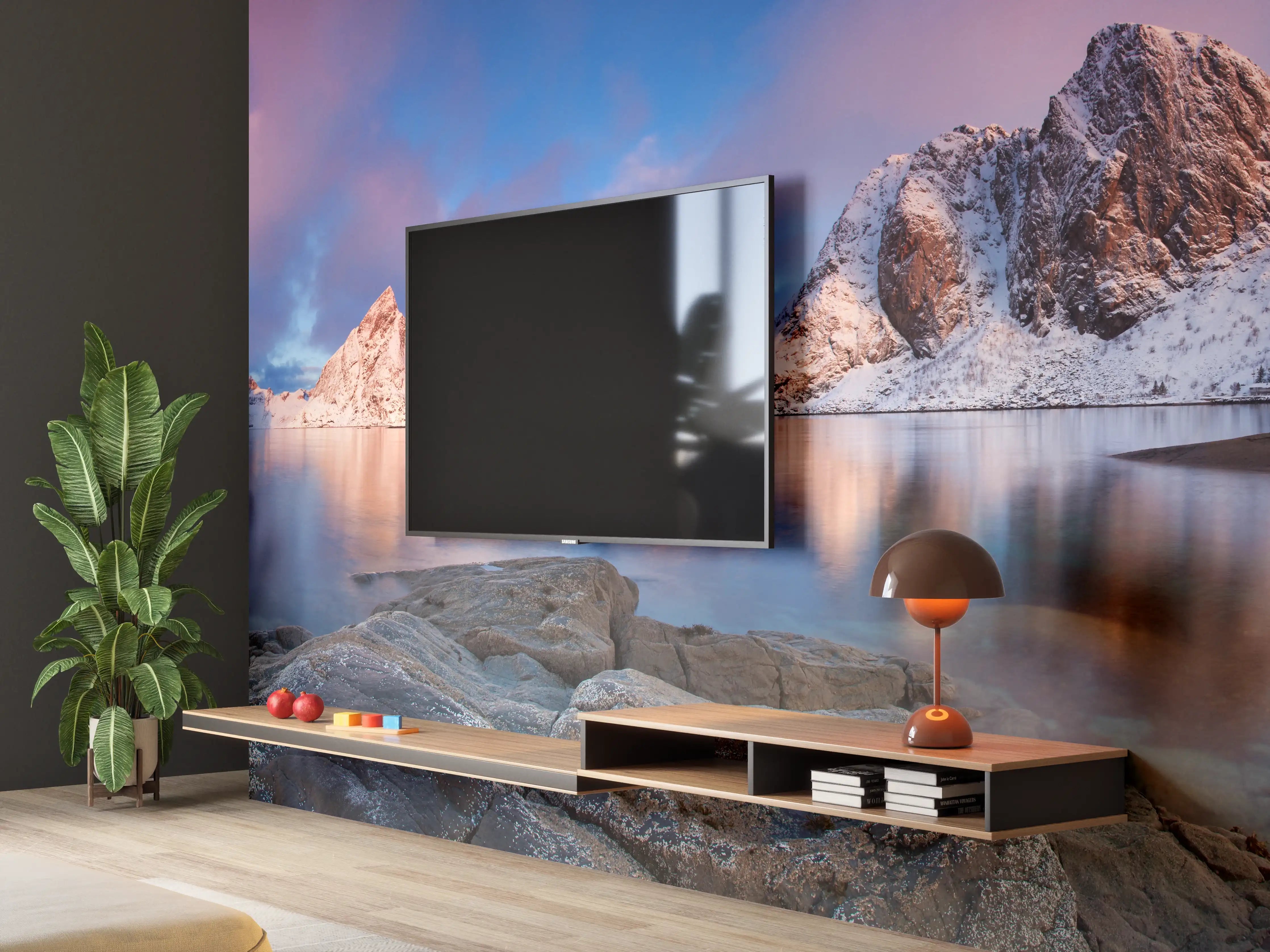 Wandverkleidung Wohnzimmer - Norwegische Küste Blau-Rosa
