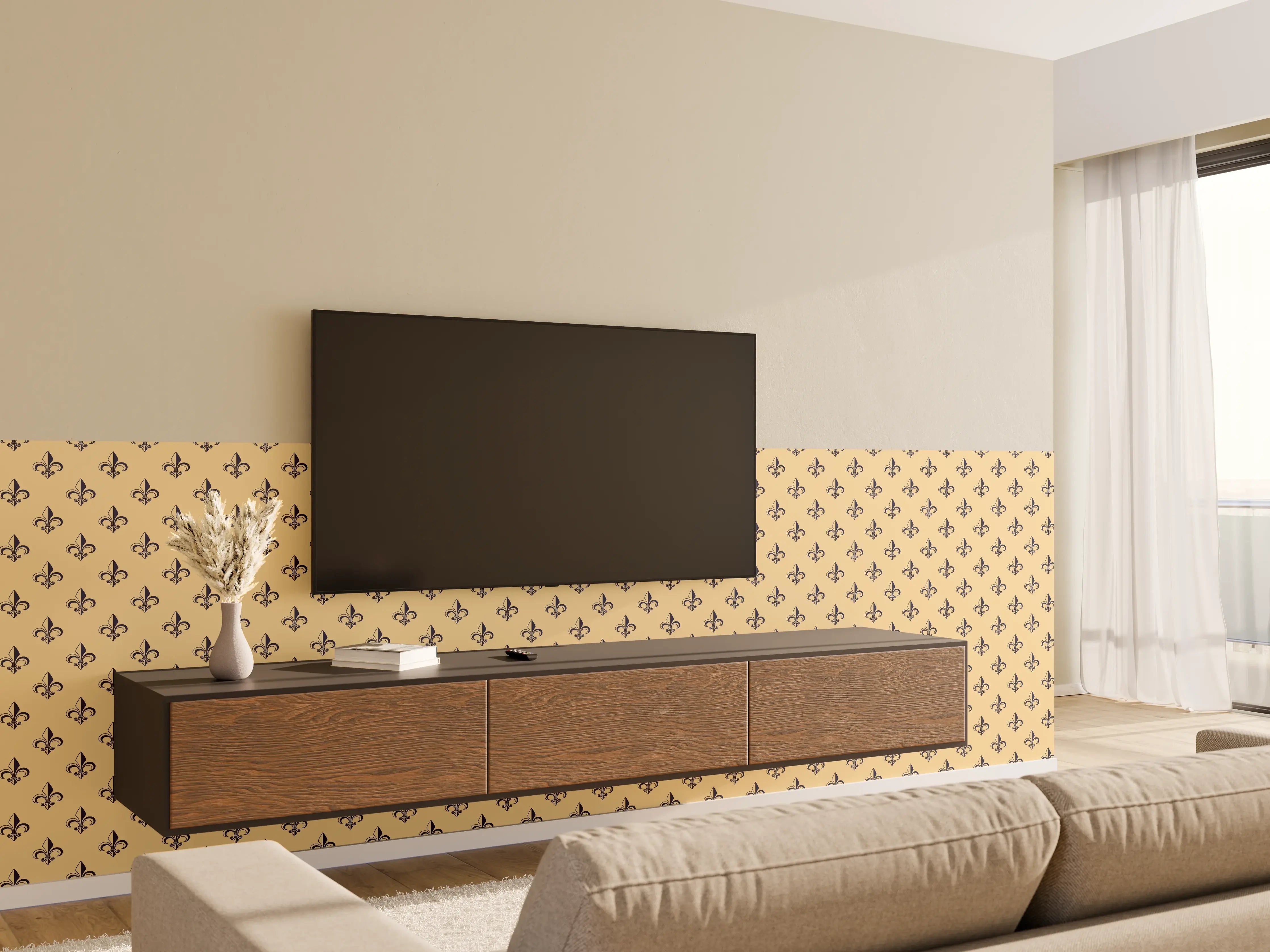 Wandverkleidung Wohnzimmer - Ockerfarbenes geometrisches Muster