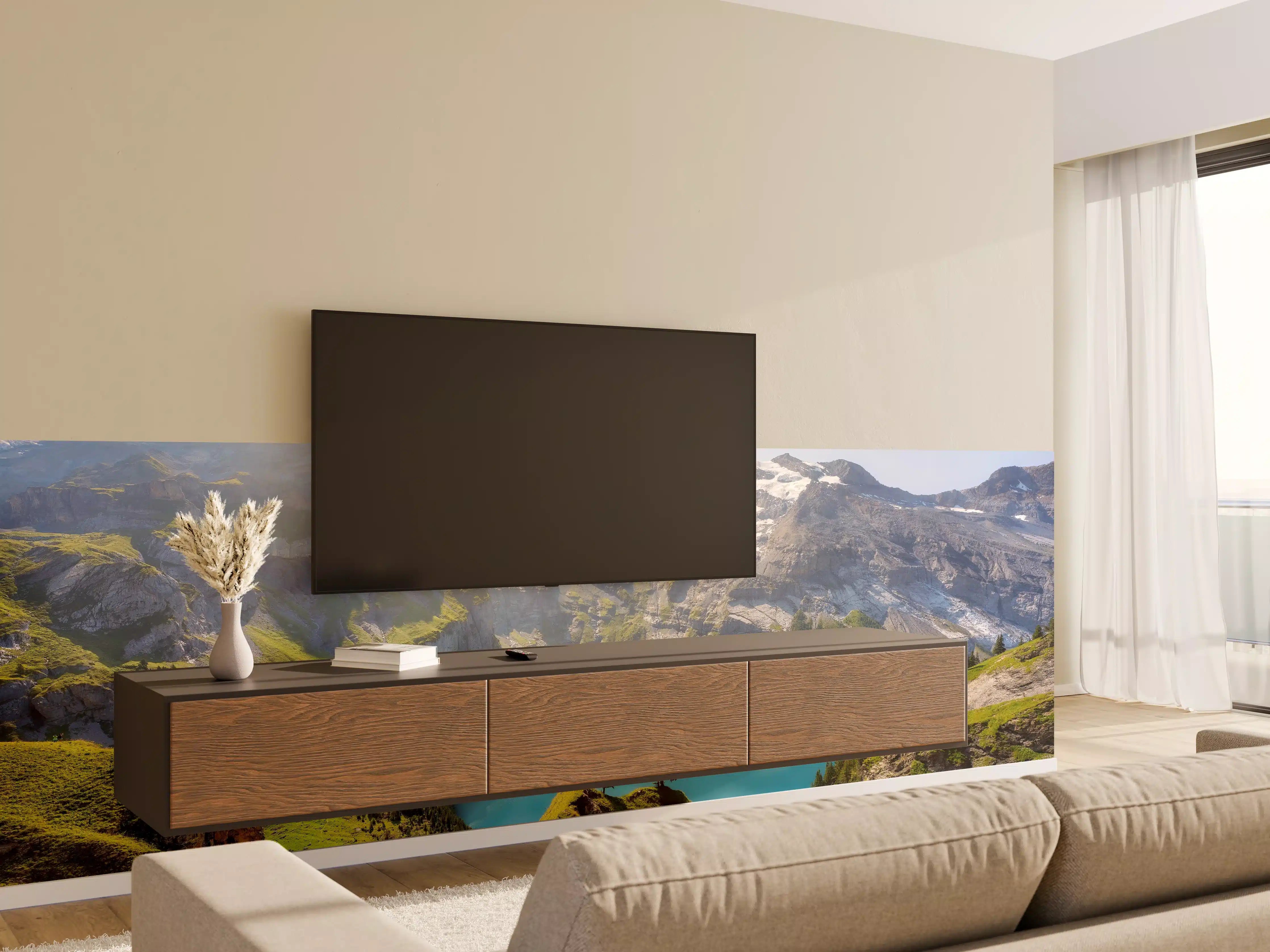 Wandverkleidung Wohnzimmer - Oeschinensee in den Schweizer Alpen