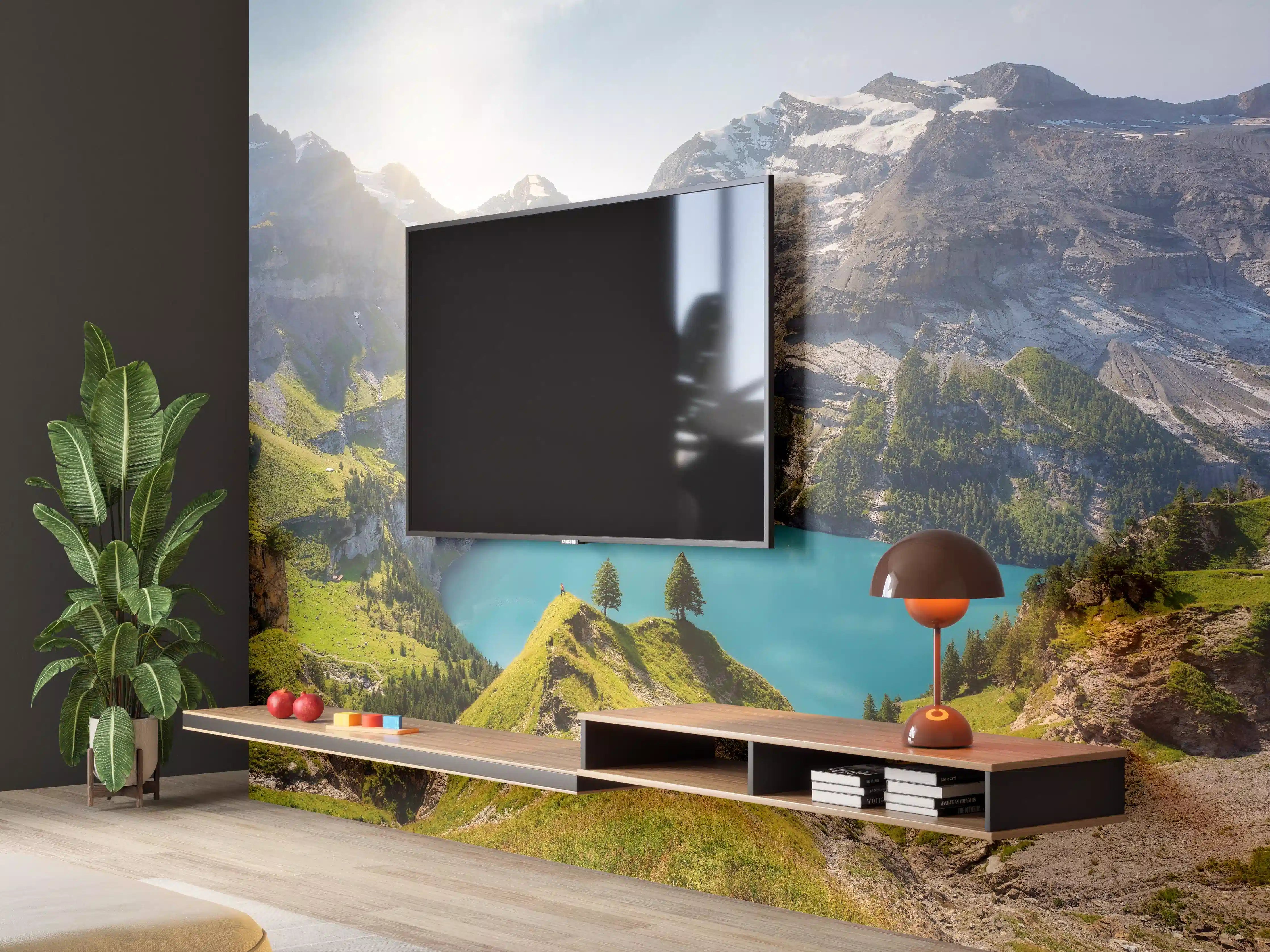 Wandverkleidung Wohnzimmer - Oeschinensee in den Schweizer Alpen