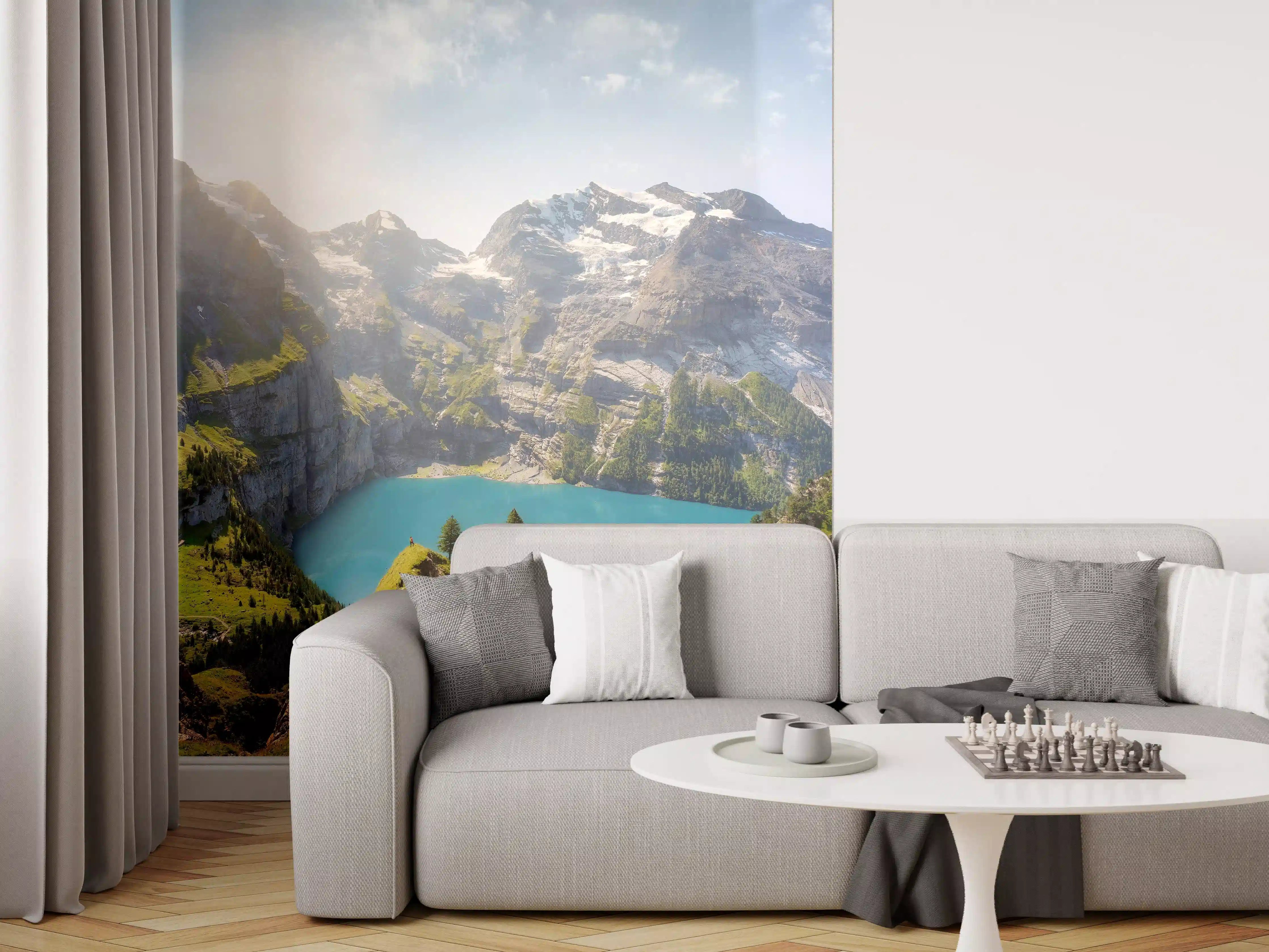 Wandverkleidung Wohnzimmer - Oeschinensee in den Schweizer Alpen