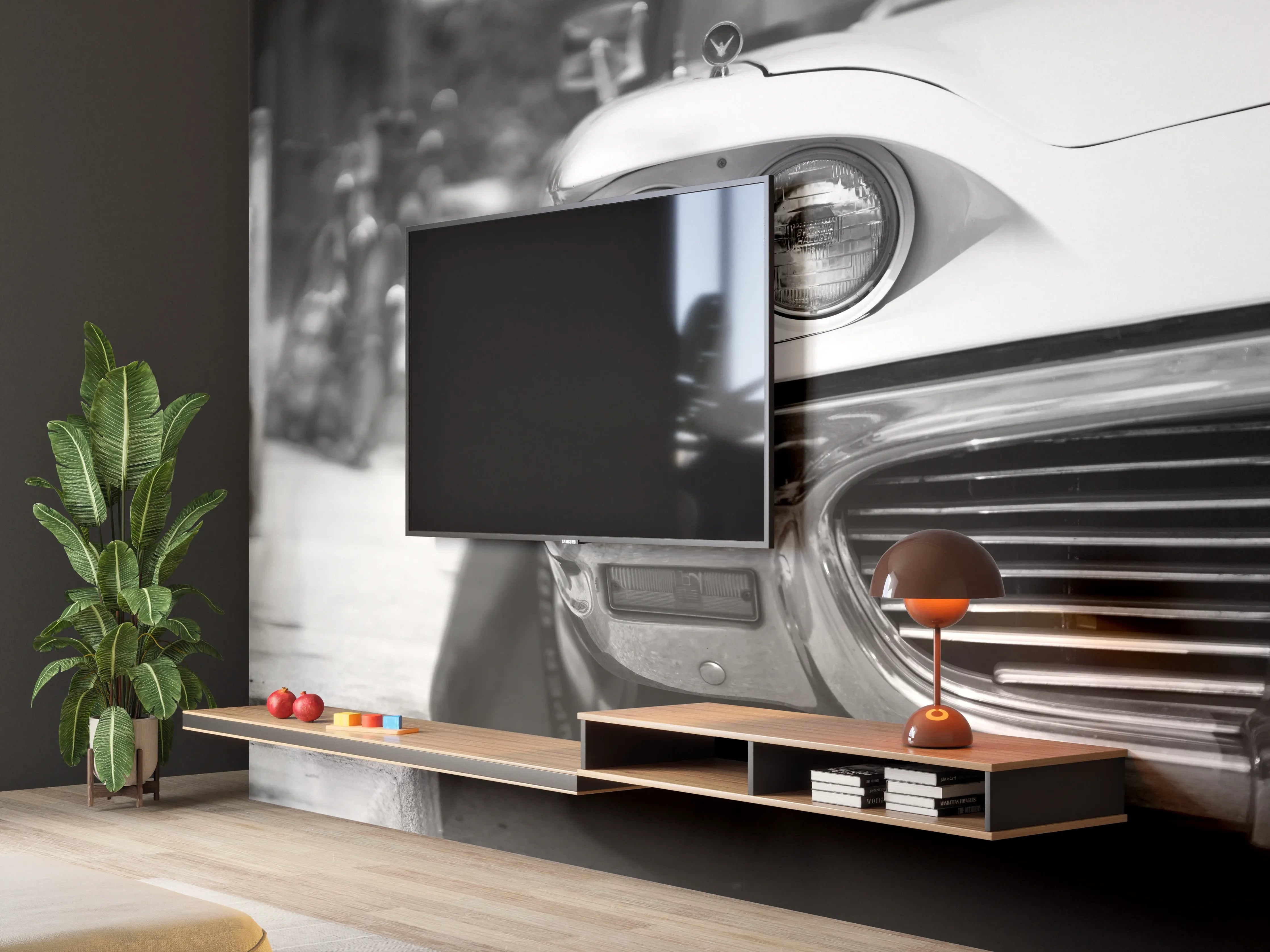 Wandverkleidung Wohnzimmer - Oldtimer-Scheinwerfer