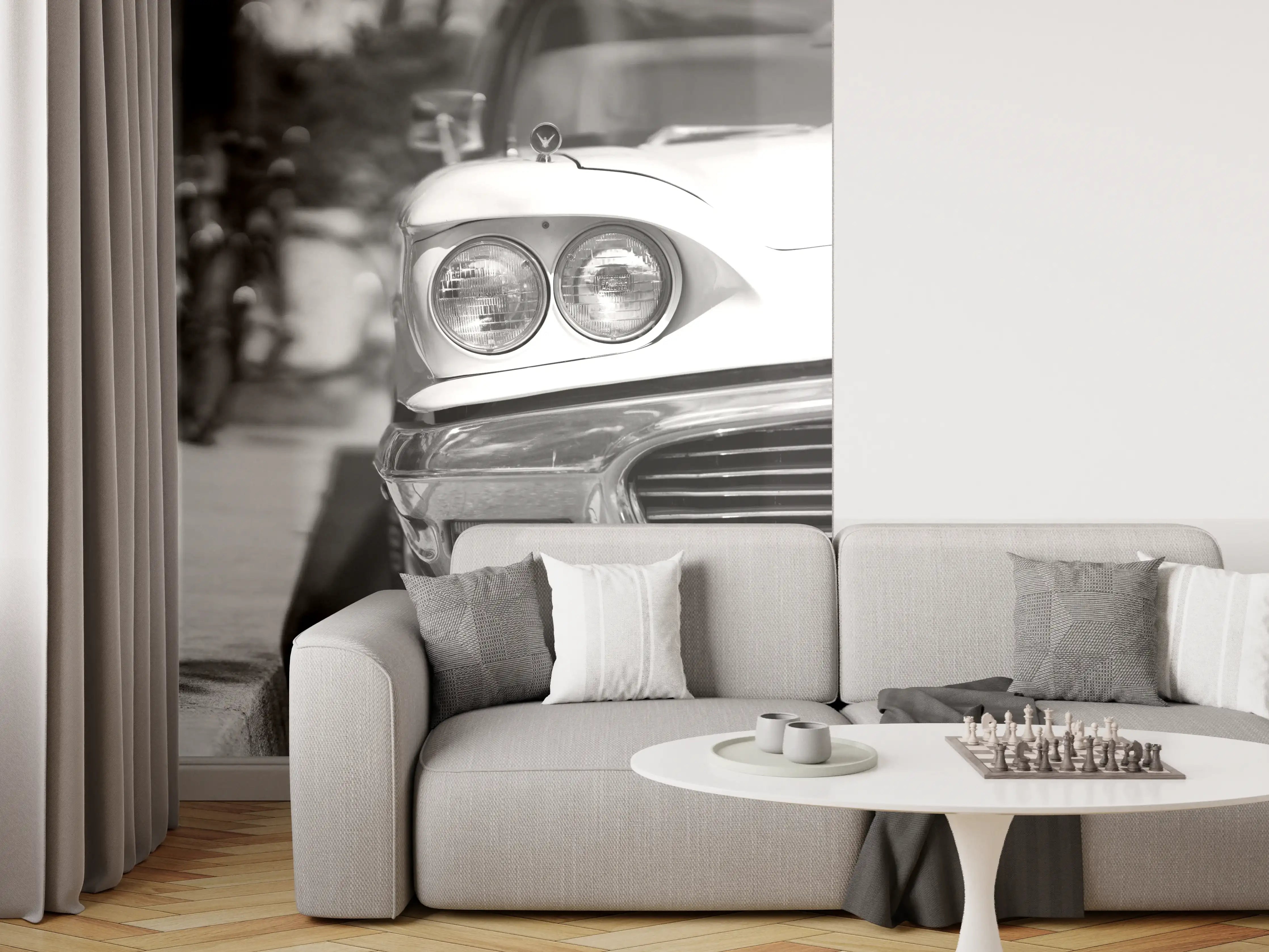 Wandverkleidung Wohnzimmer - Oldtimer-Scheinwerfer