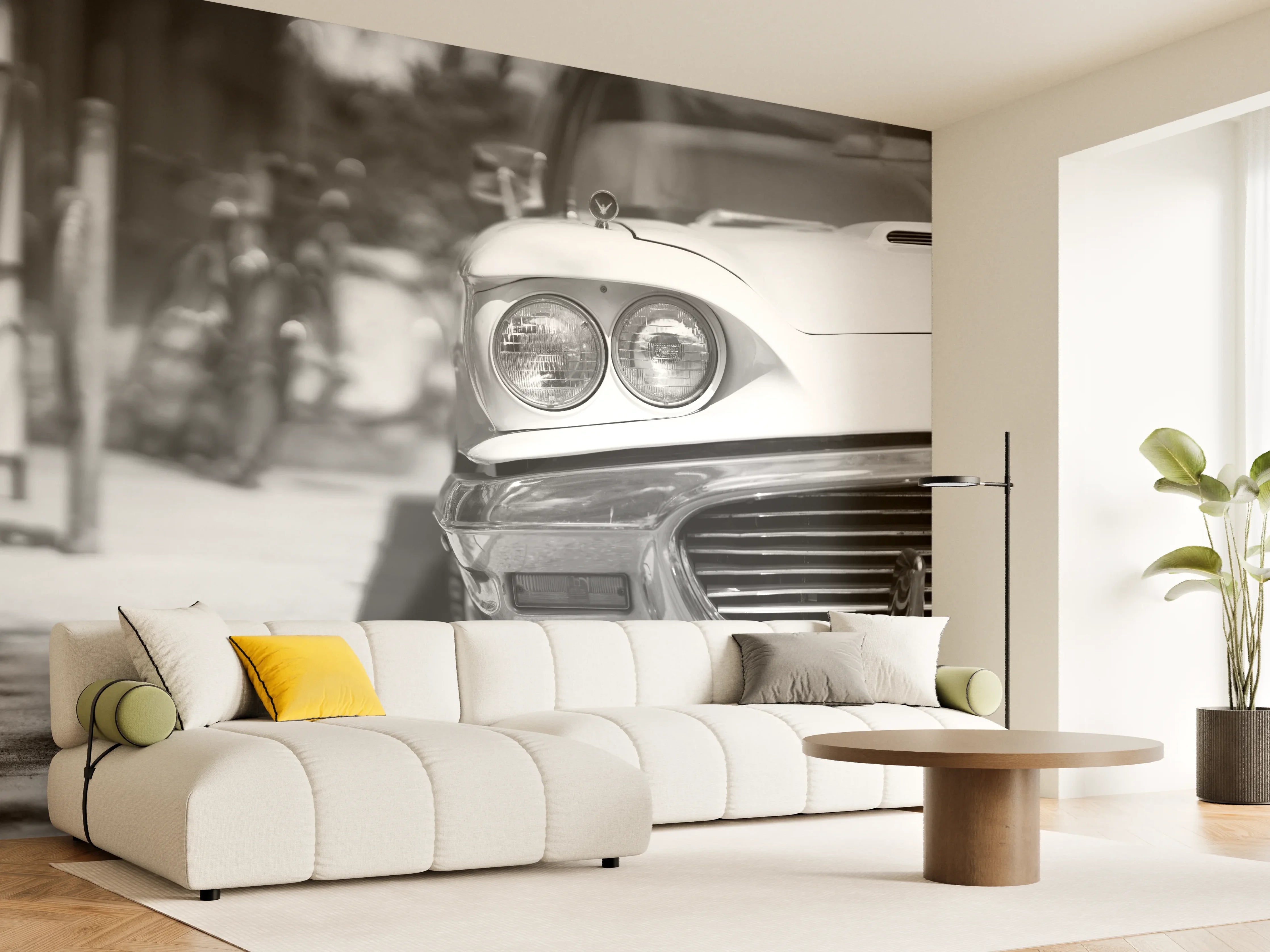 Wandverkleidung Wohnzimmer - Oldtimer-Scheinwerfer