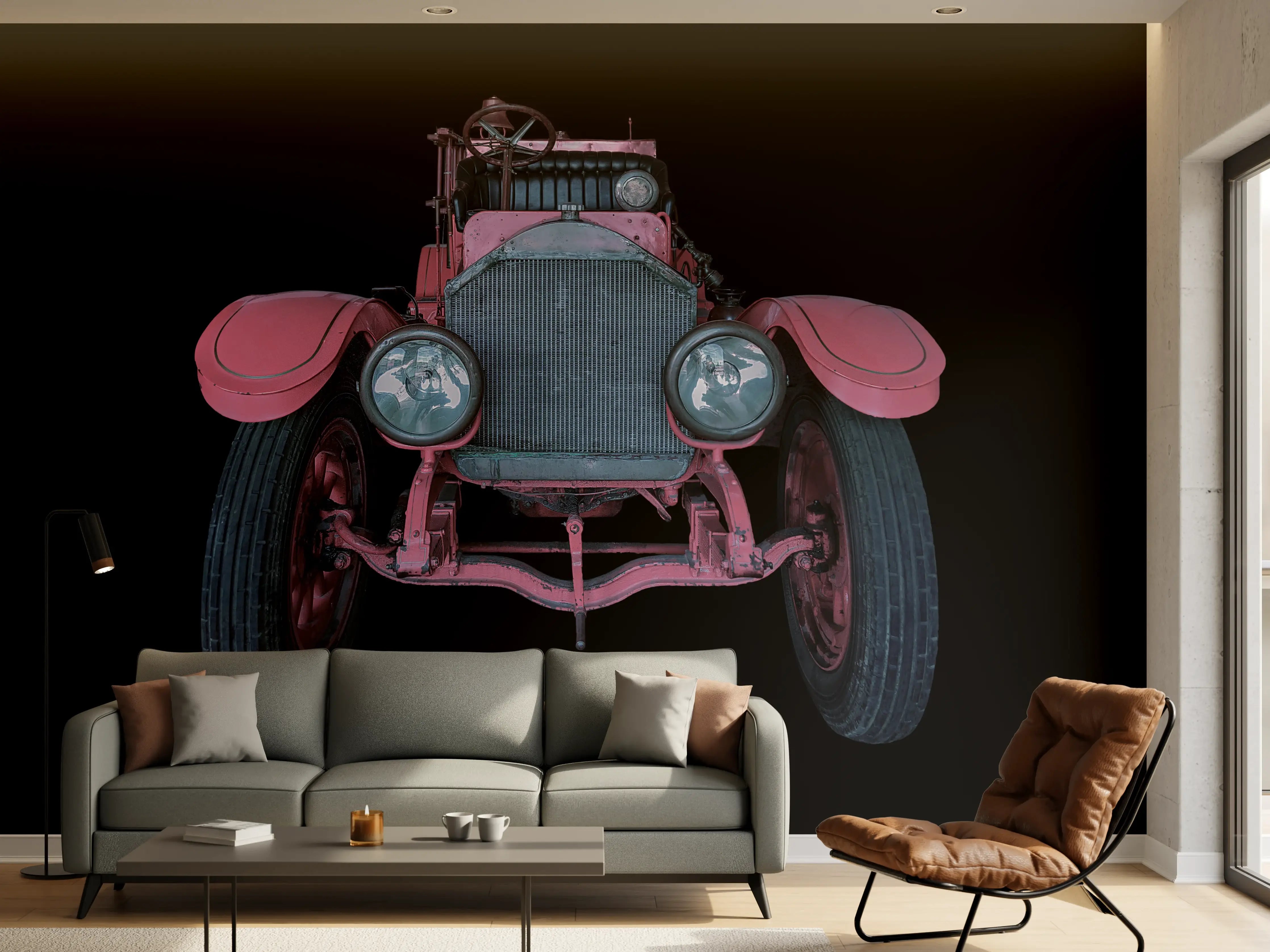 Wandverkleidung Wohnzimmer - Oldtimer isoliert auf Schwarz