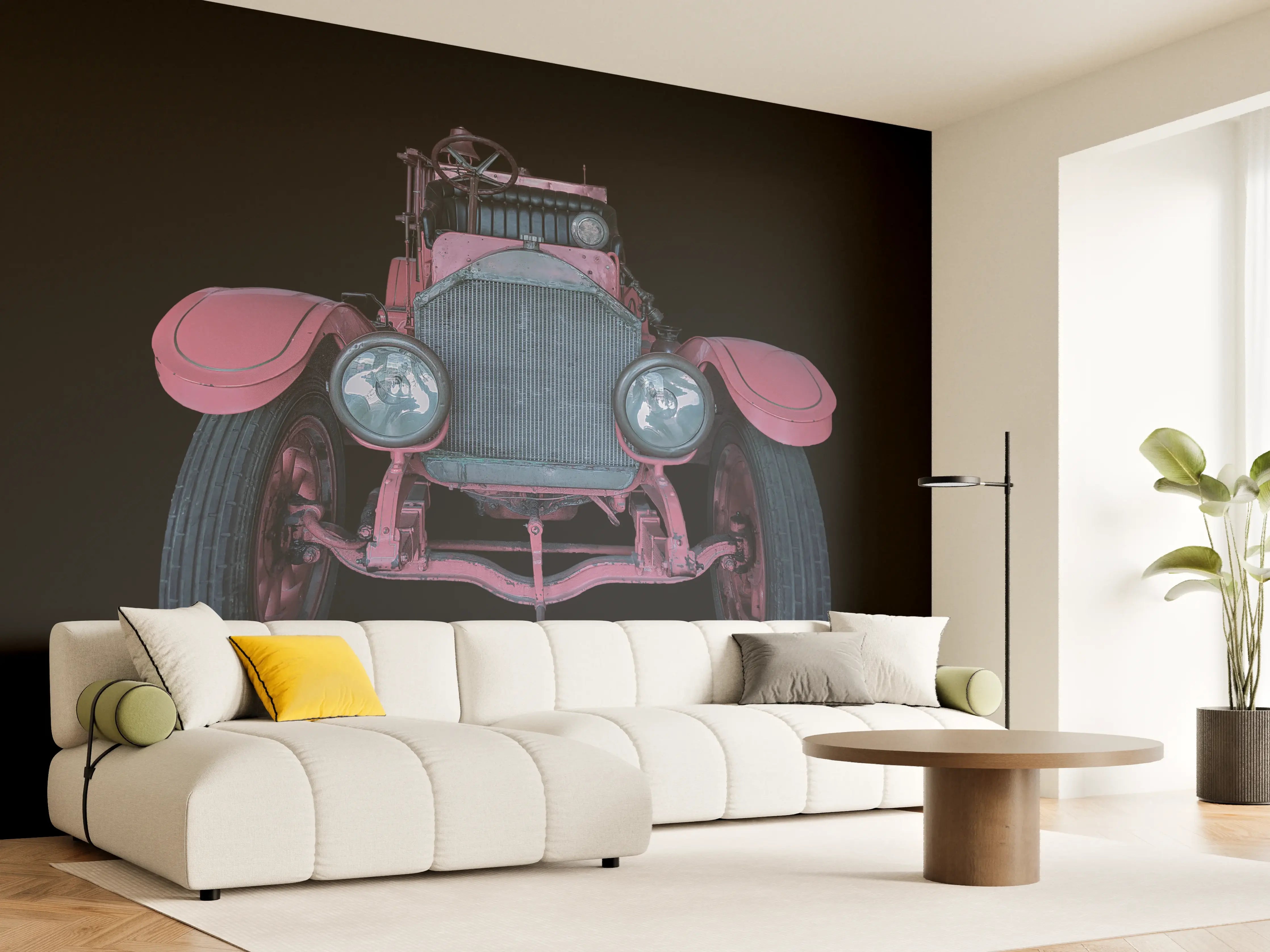 Wandverkleidung Wohnzimmer - Oldtimer isoliert auf Schwarz