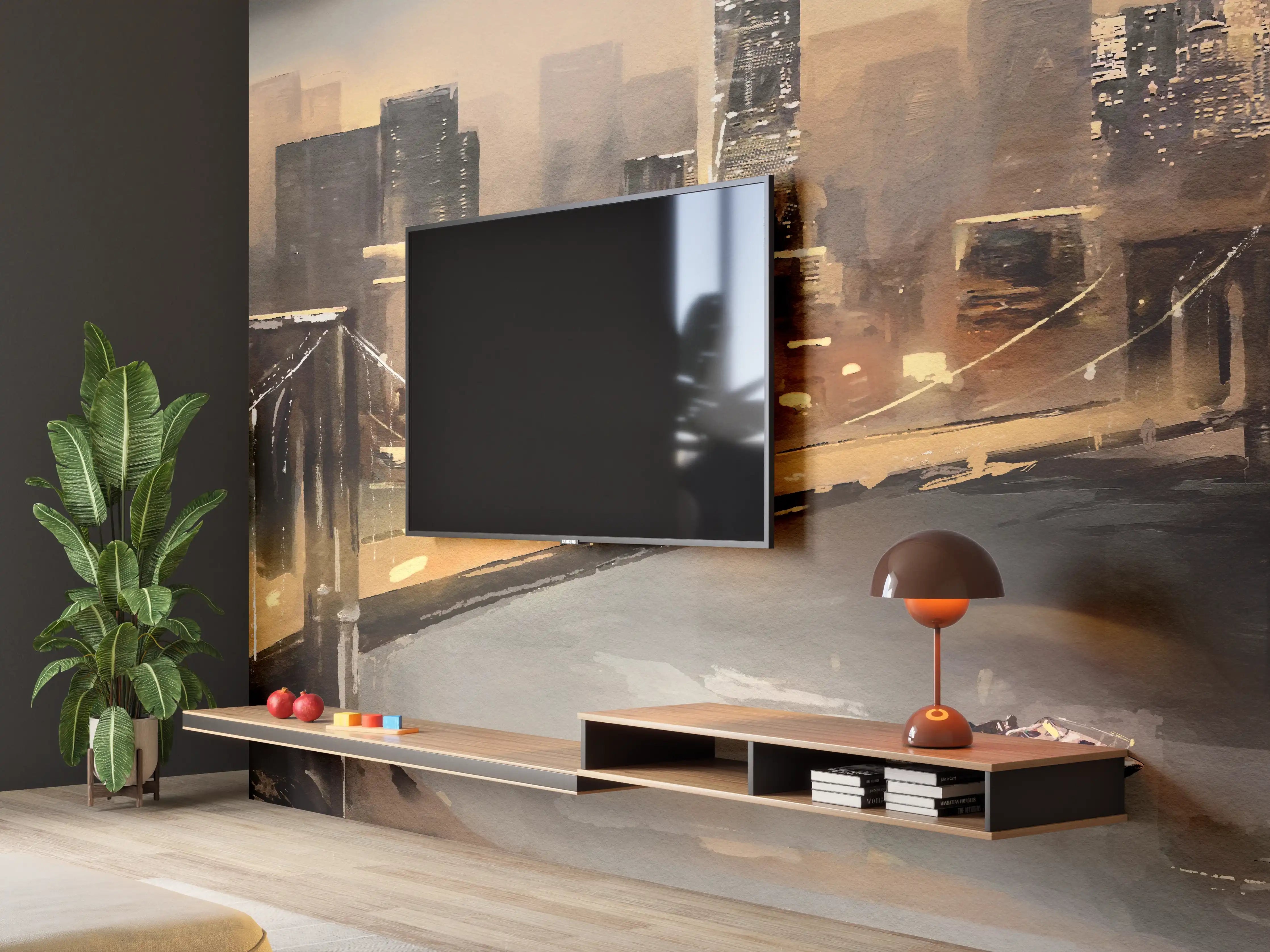 Wandverkleidung Wohnzimmer - Ölgemälde auf Leinwand - Ansicht von New York