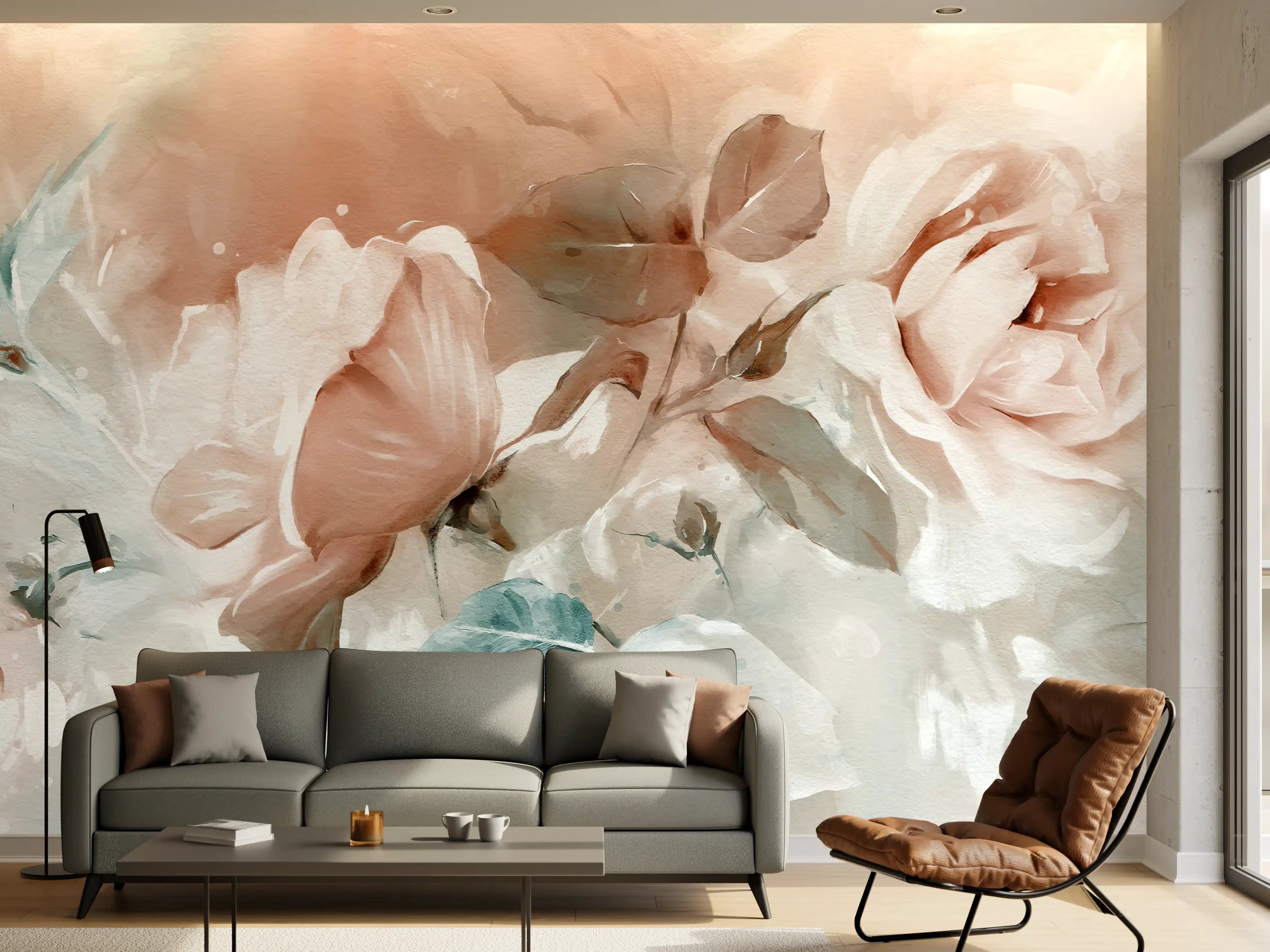 Wandverkleidung Wohnzimmer - Ölgemälde mit Rose