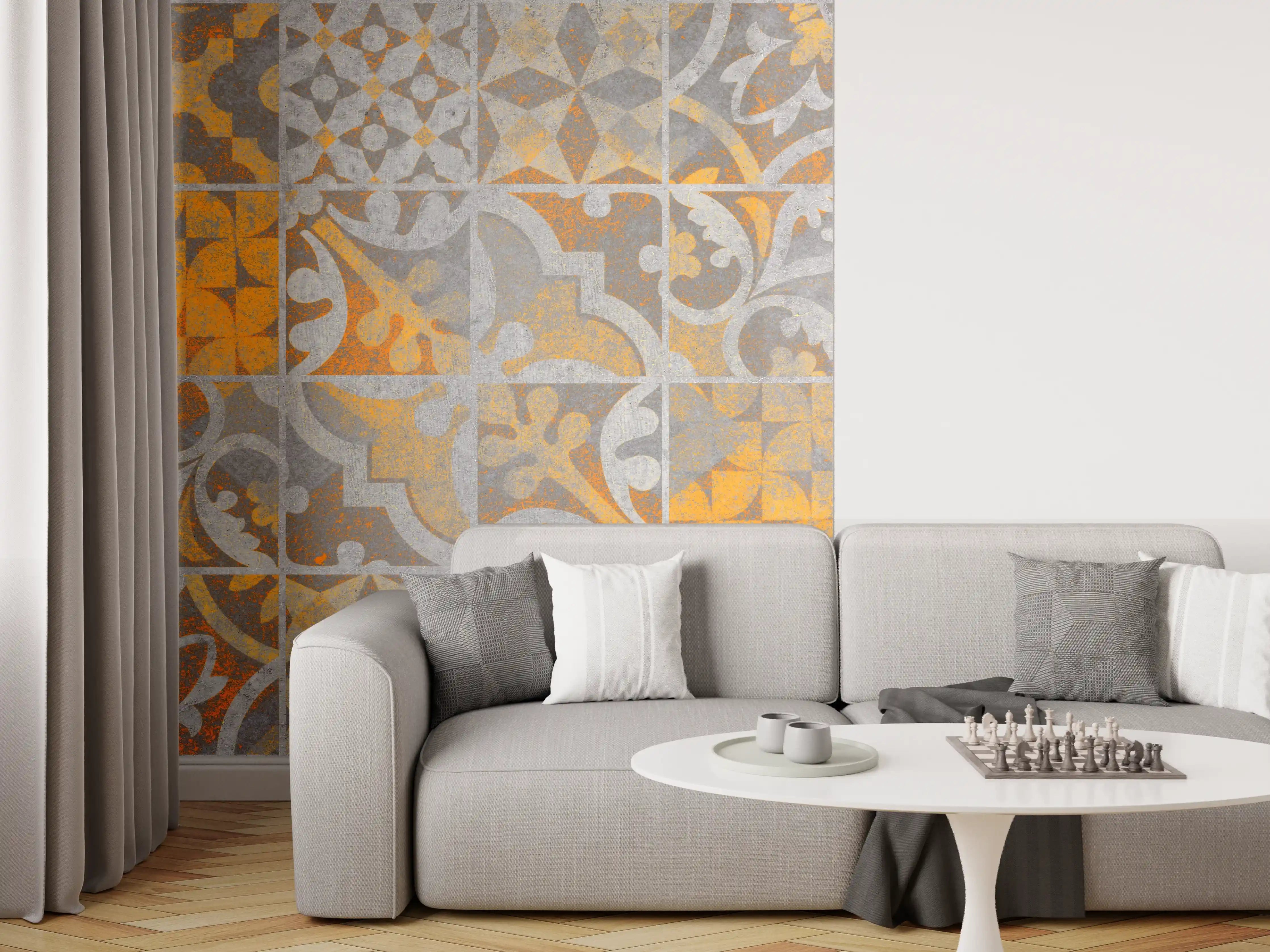 Wandverkleidung Wohnzimmer - Orange Helles Licht Stein Beton
