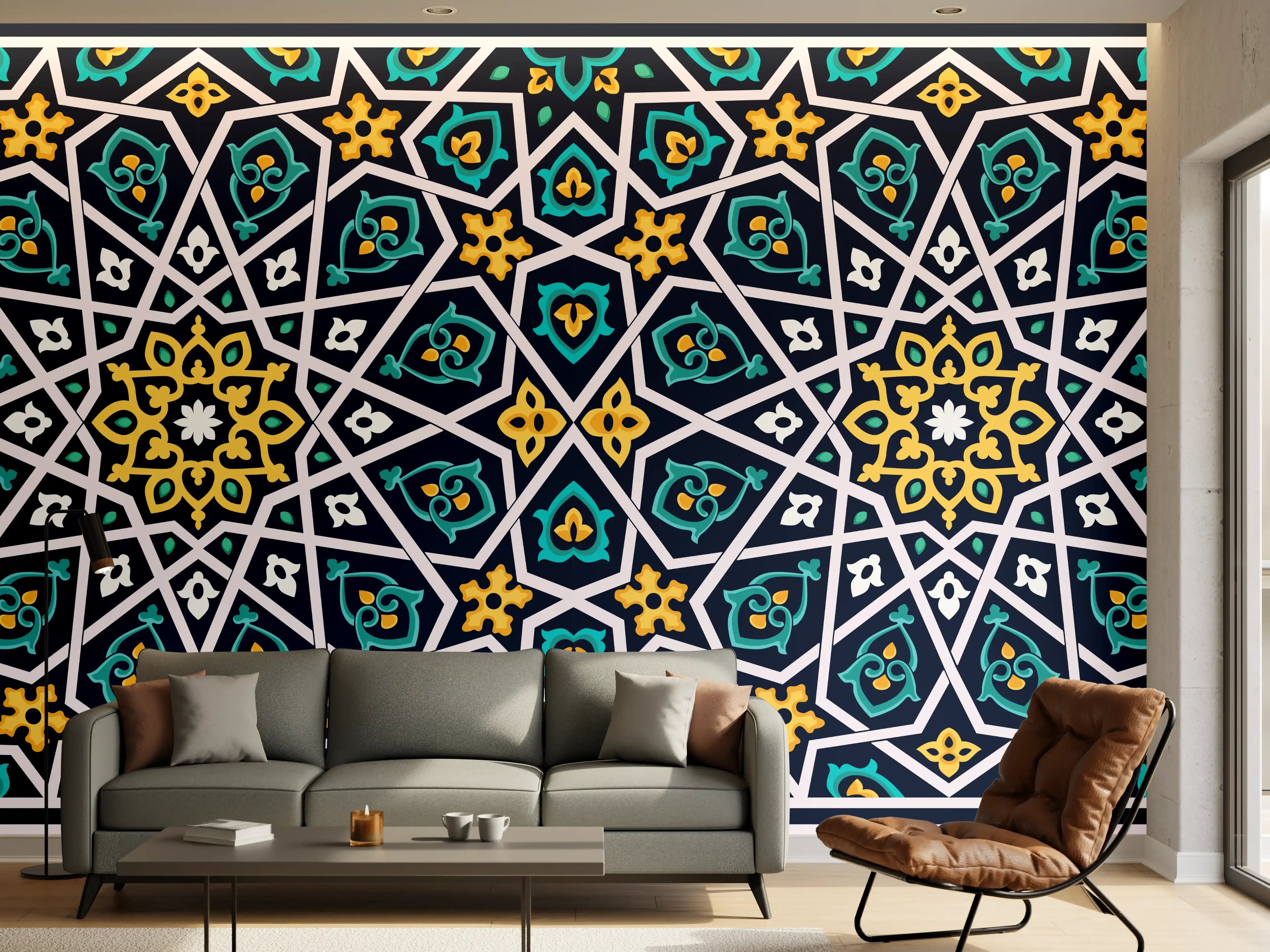 Wandverkleidung Wohnzimmer - Orientalische Sternstruktur