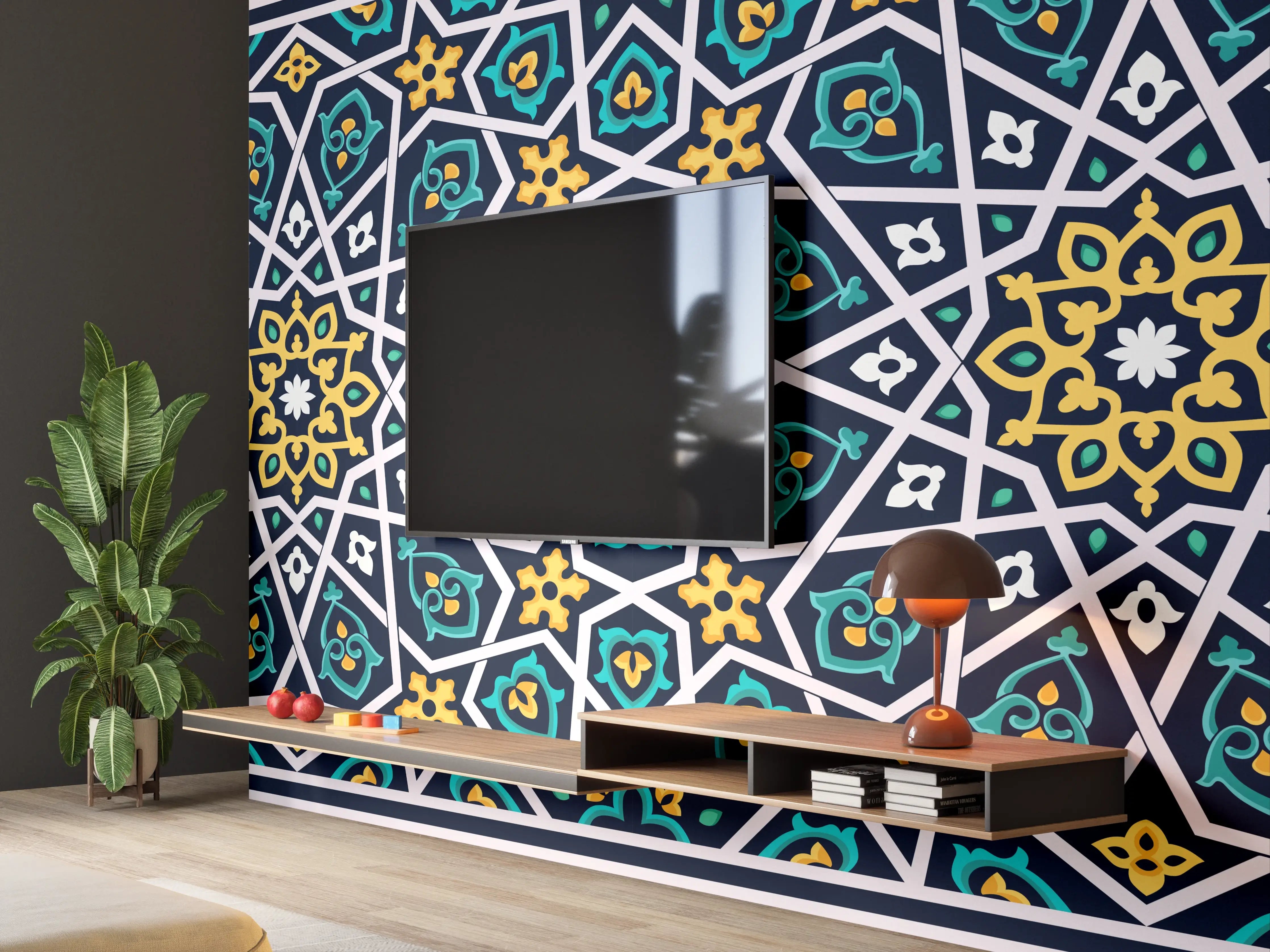 Wandverkleidung Wohnzimmer - Orientalische Sternstruktur