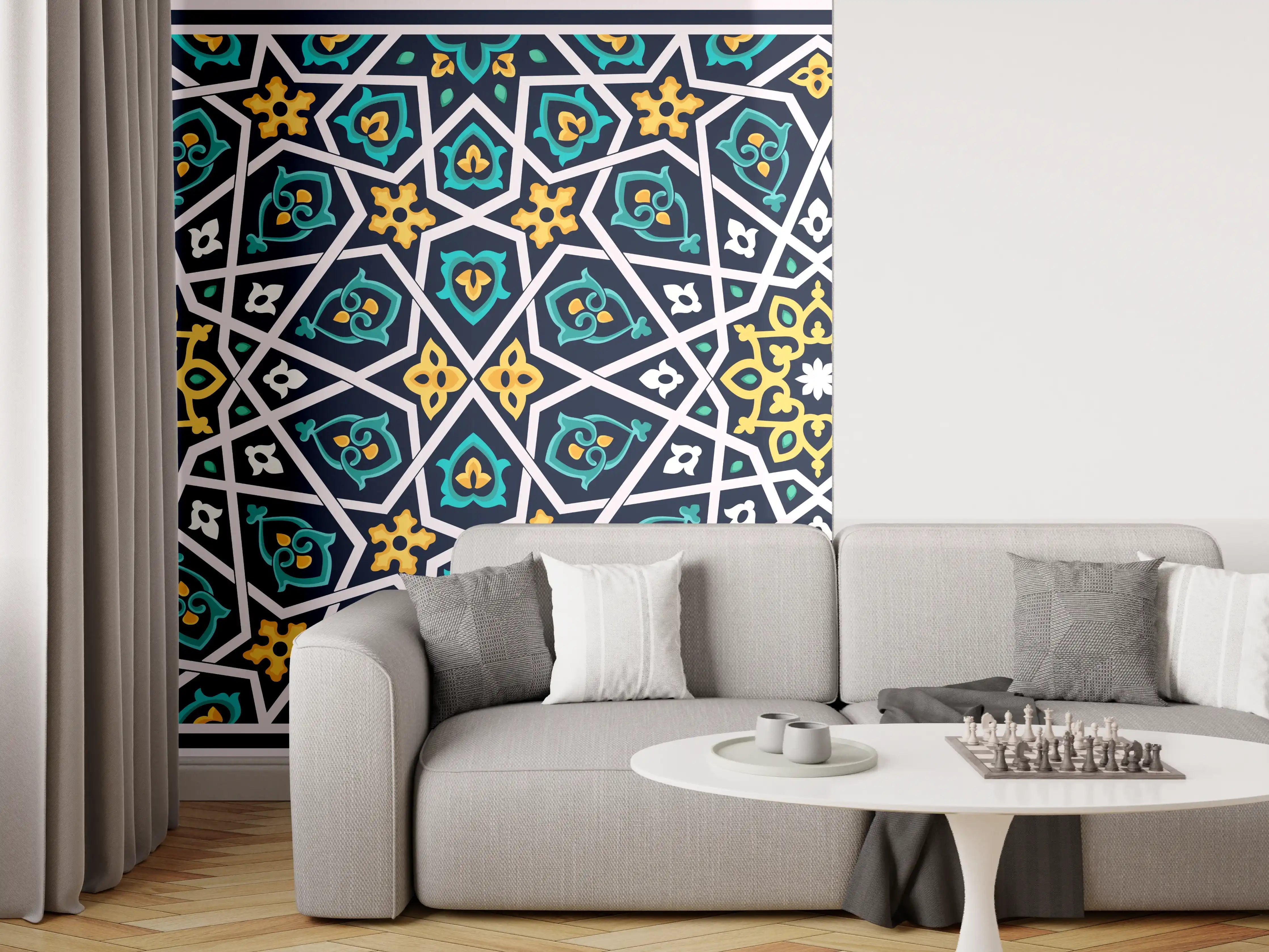 Wandverkleidung Wohnzimmer - Orientalische Sternstruktur