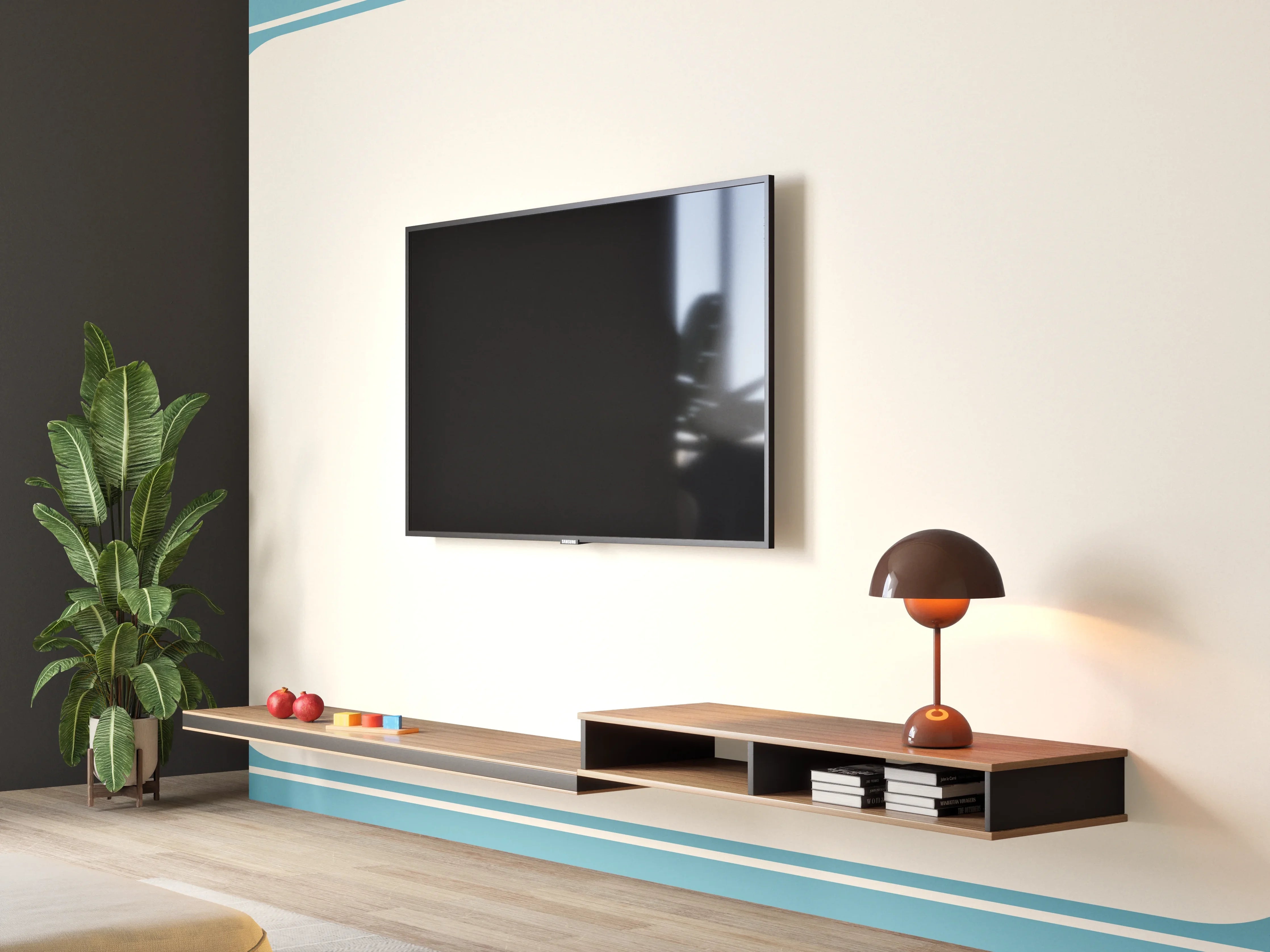 Wandverkleidung Wohnzimmer - Orientalischer Rahmen Blau-Gold