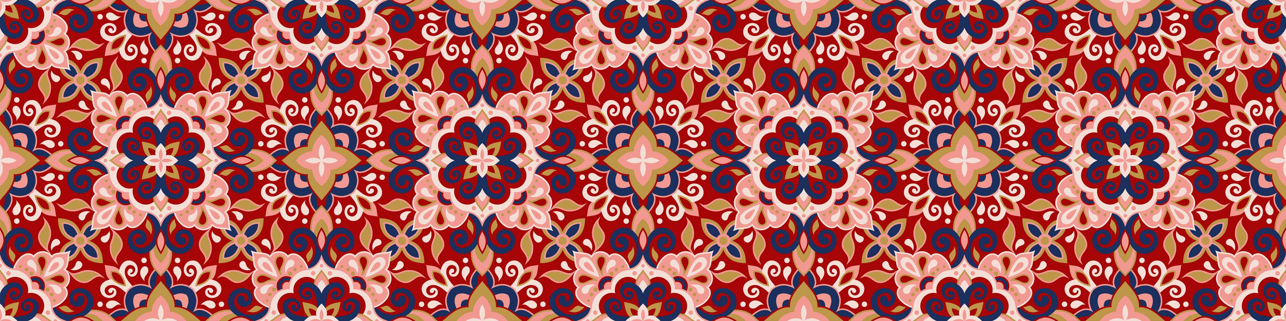 Wandverkleidung Wohnzimmer-Orientalisches Rot-Blau Muster